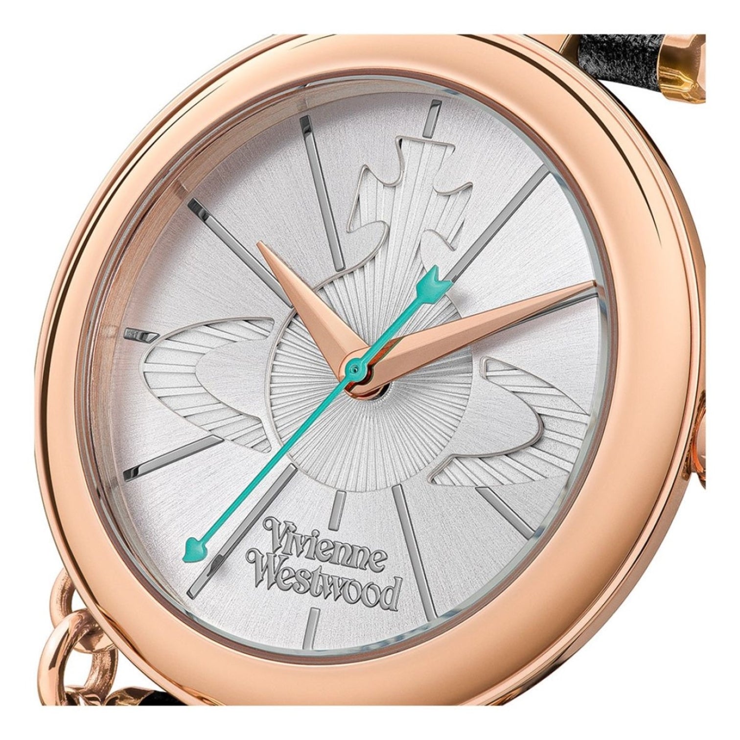 LUXURY HUB VIVIENNE WESTWOOD ROSE GOLD BLACK STRAP ORB WATCH