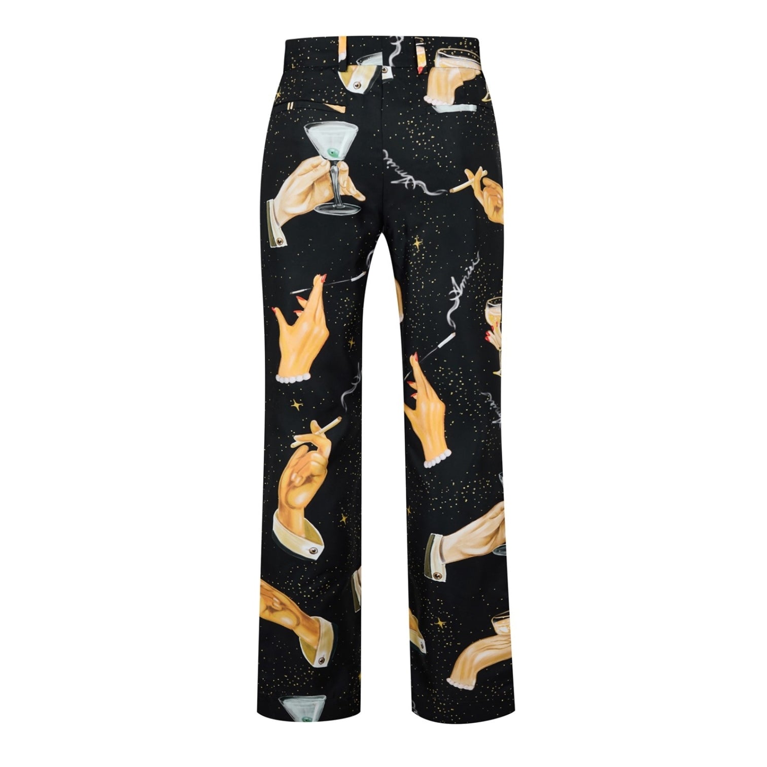 LUXURY HUB AMIRI CHAMPAGNE GRAPHIC-PRINT WIDE-LEG SILK TROUSERS