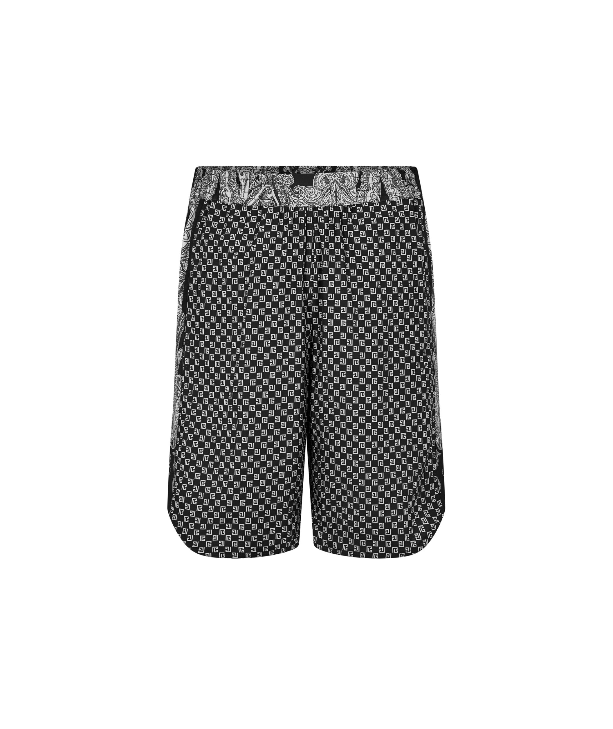 LUXURY HUB BALMAIN STRAIGHT-LEG MONOGRAMMED PRINTED POPLIN SHORTS