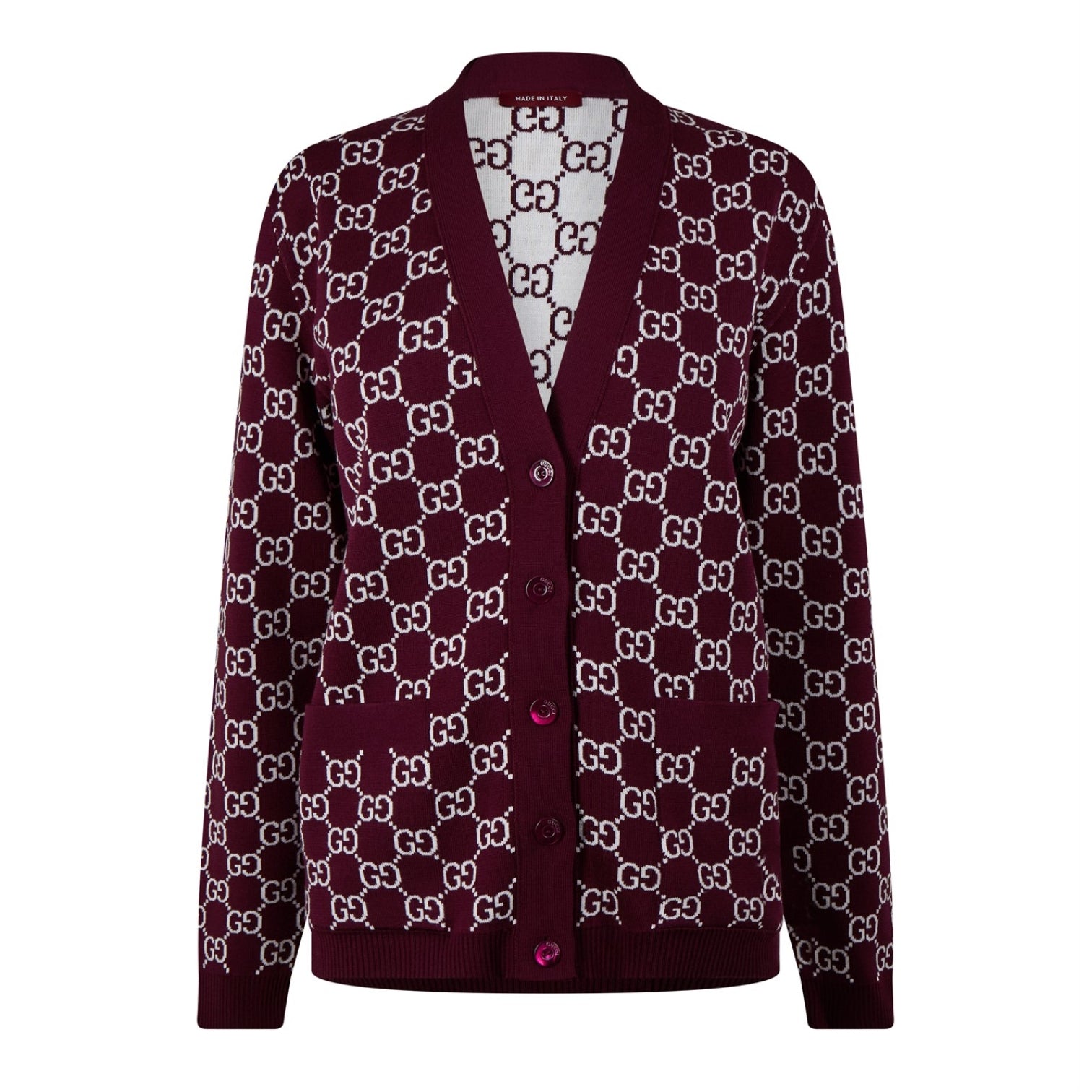 LUXURY HUB GUCCI WOMEN'S LOGO REVERSIBLE GG WOOL JACQUARD CARDIGAN