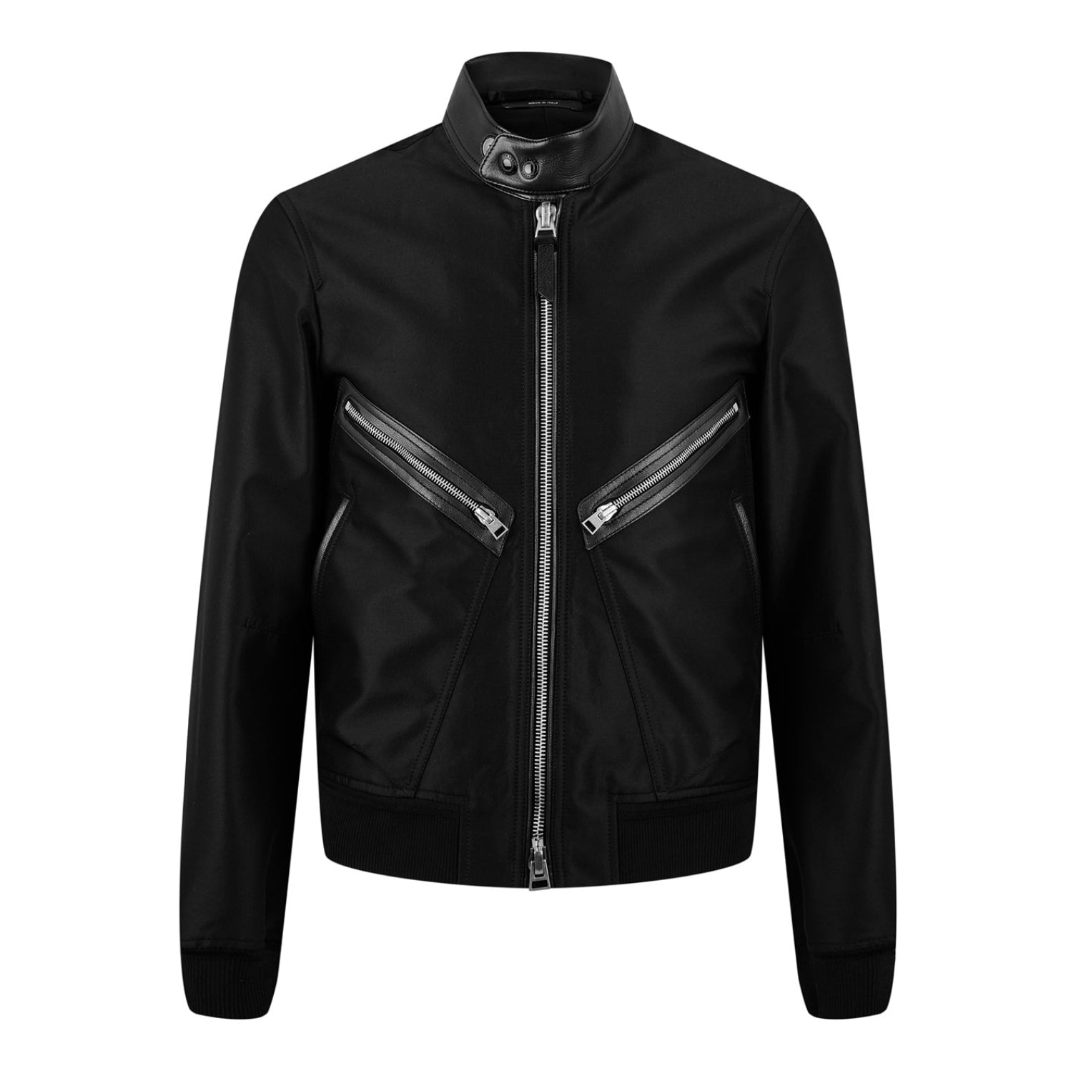 LUXURY HUB TOM FORD LEATHER-TRIMMED WOOL AND SILK BLEND BOMBER JACKET