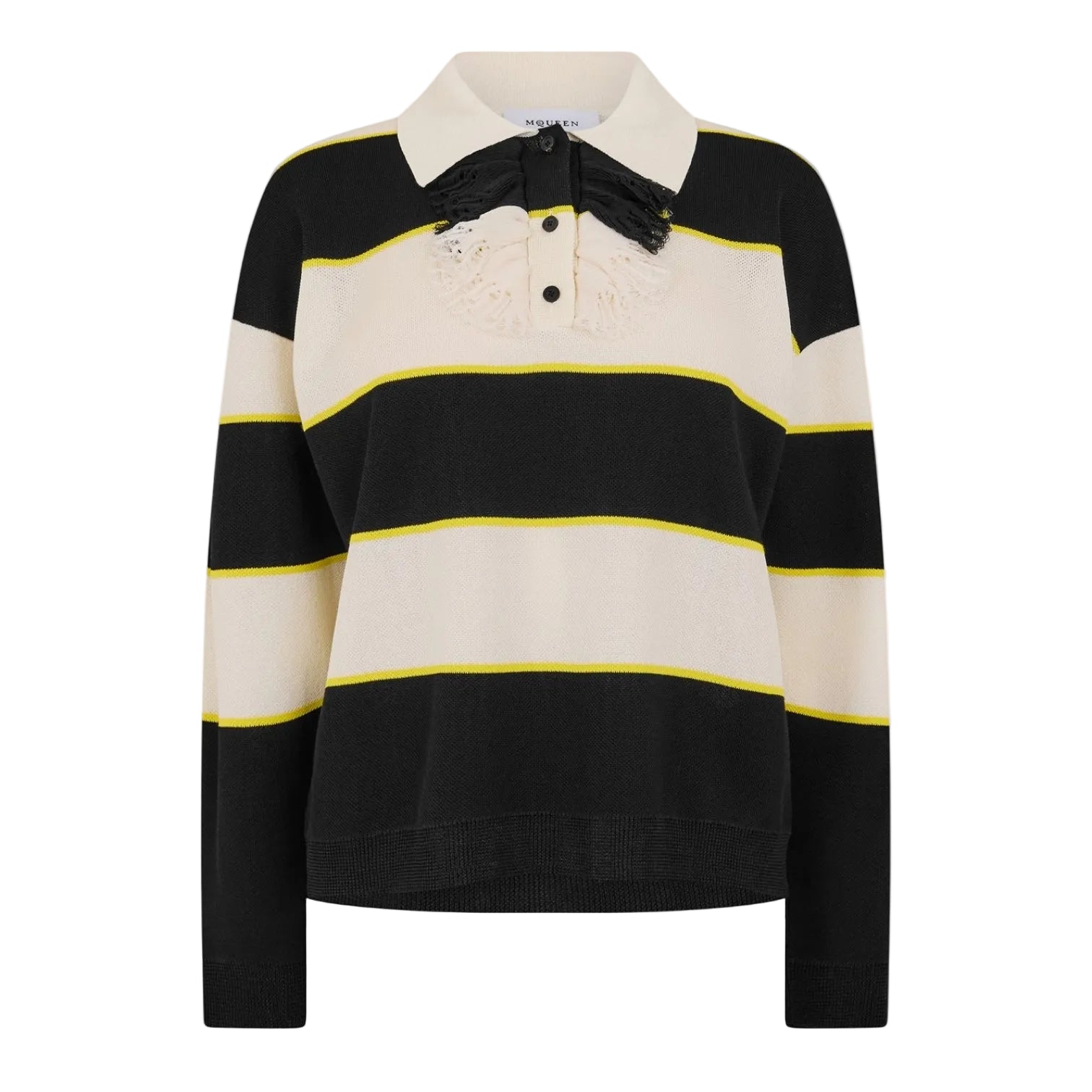 LUXURY HUB ALEXANDER MCQUEEN WOMEN'S ALEX STRIPE LONG SLEEVE POLO SHIRT