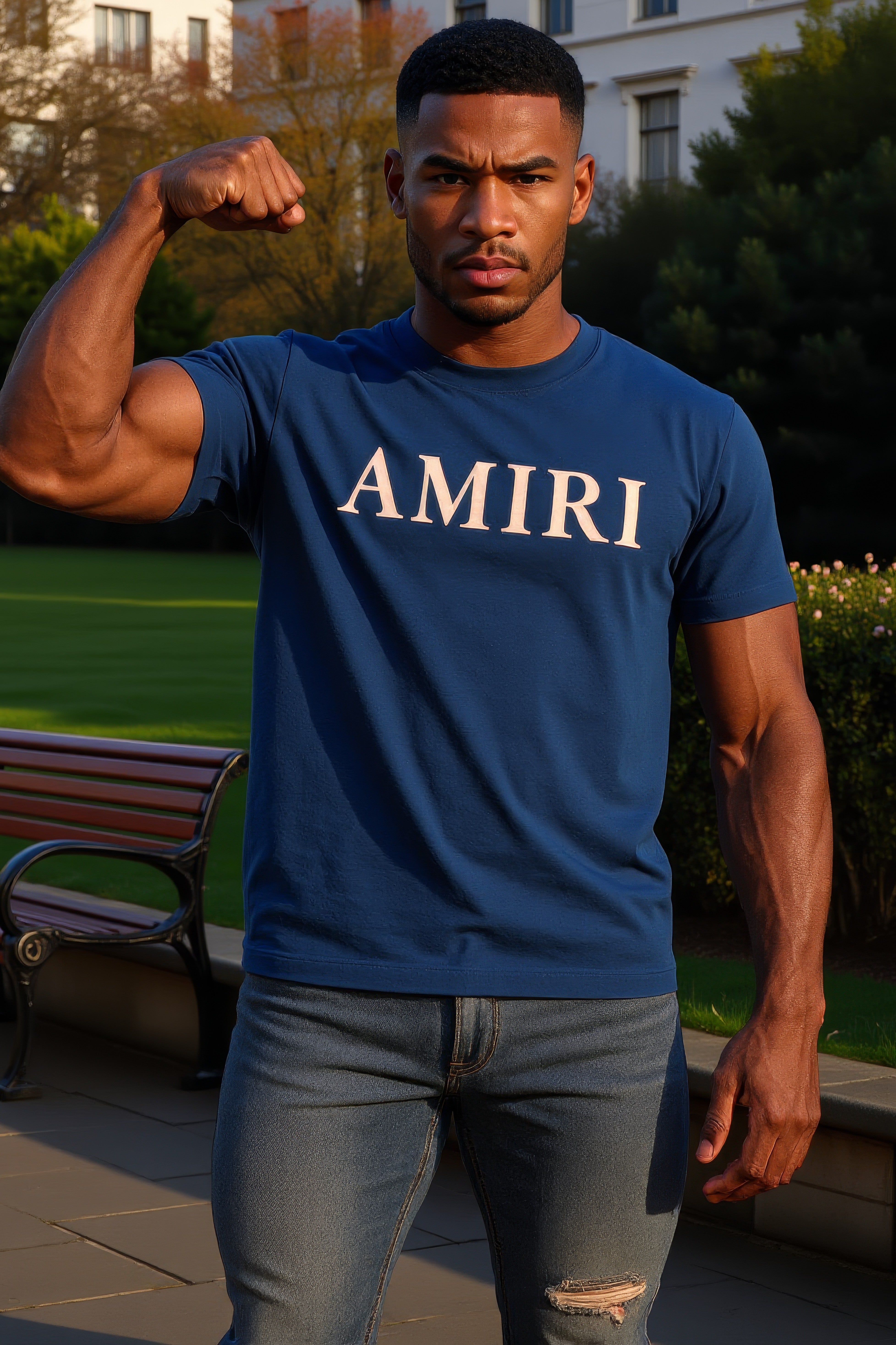LUXURY HUB AMIRI CORE LOGO BLUE TEE