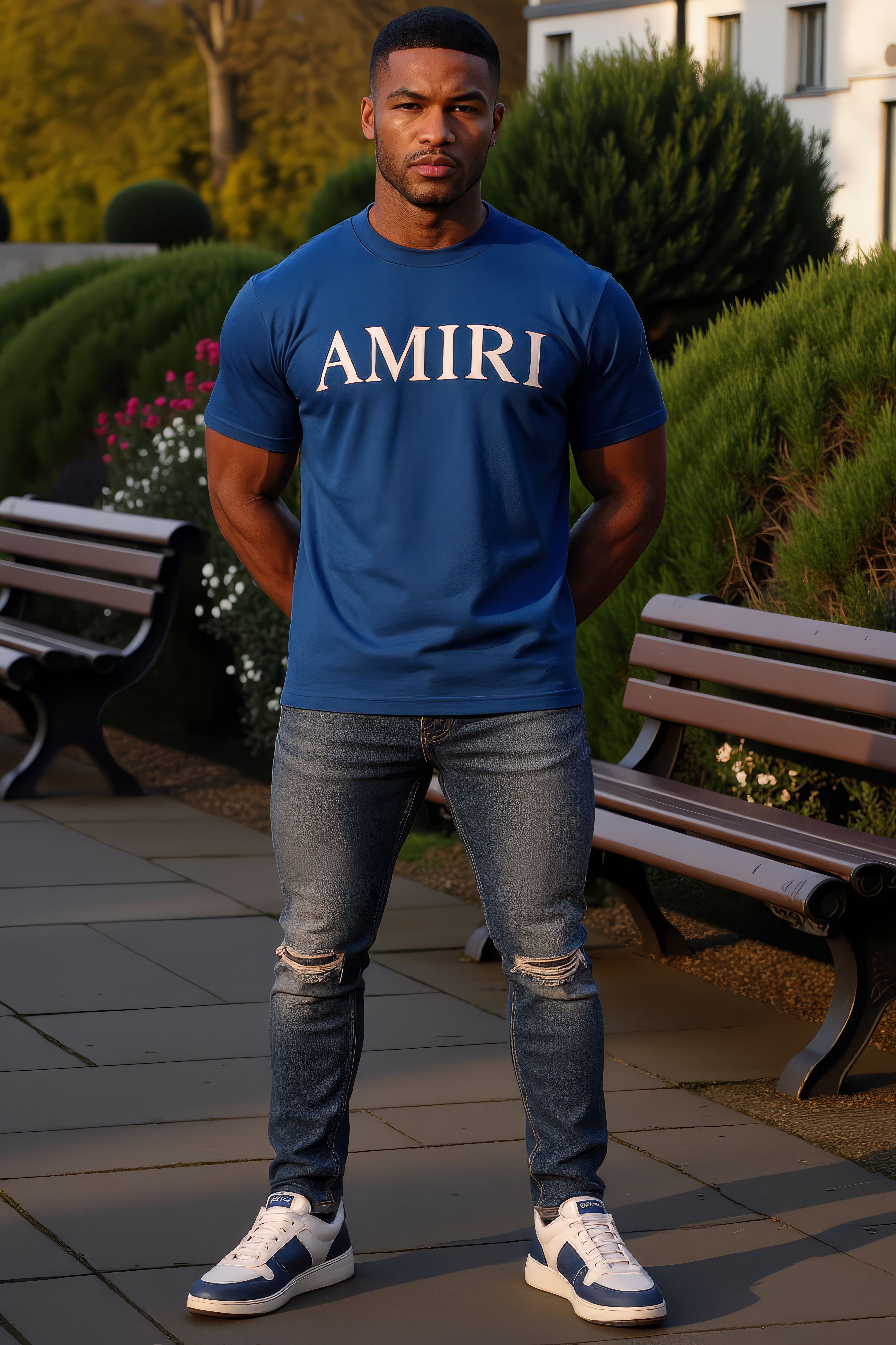 LUXURY HUB AMIRI CORE LOGO BLUE TEE