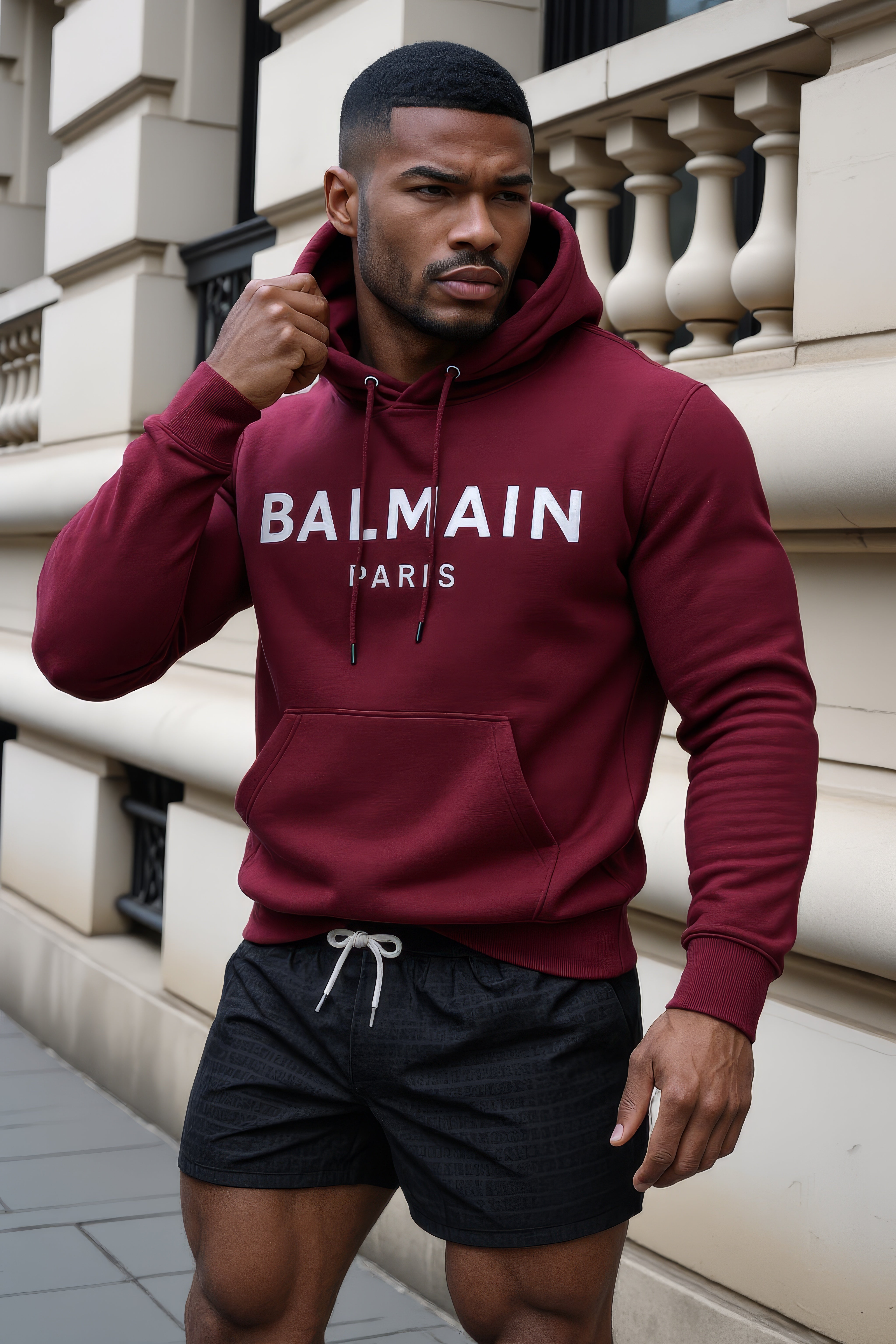 LUXURY HUB  BALMAIN PRINTED LOGO HOODIE