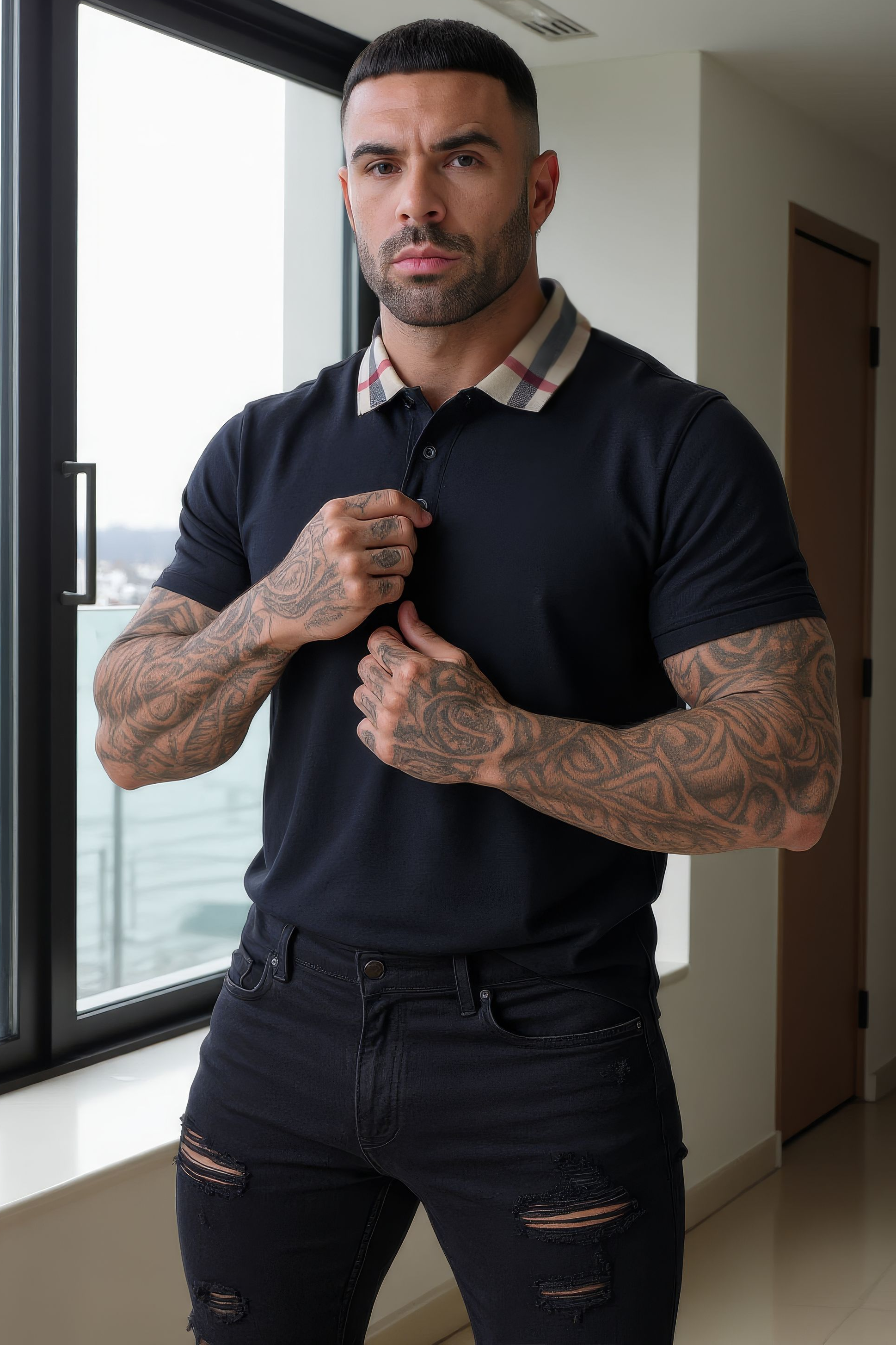 LUXURY HUB BURBERRY CODY CHECK POLO SHIRT