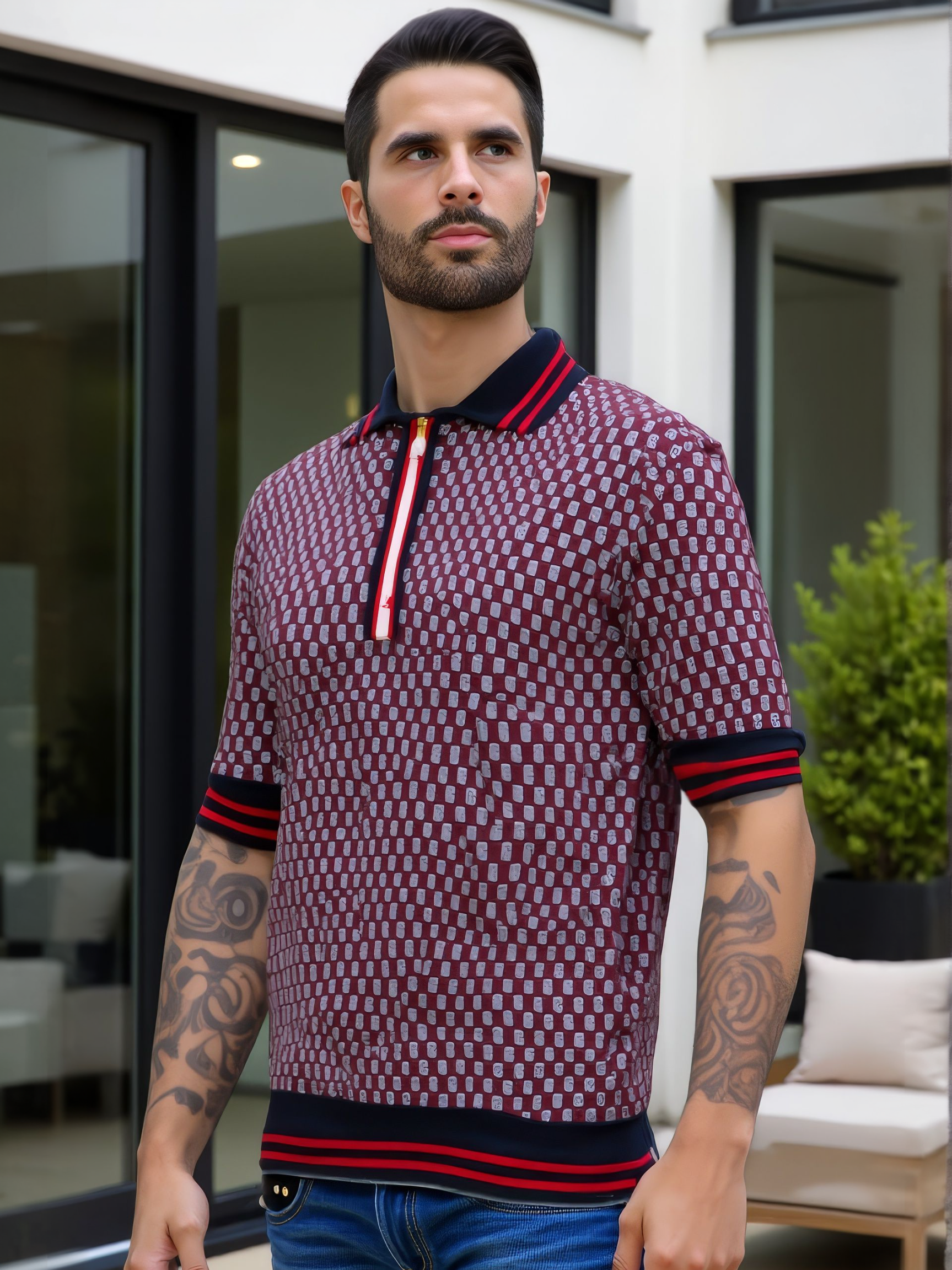LUXURY HUB BALMAIN CHECK POLO SHIRT