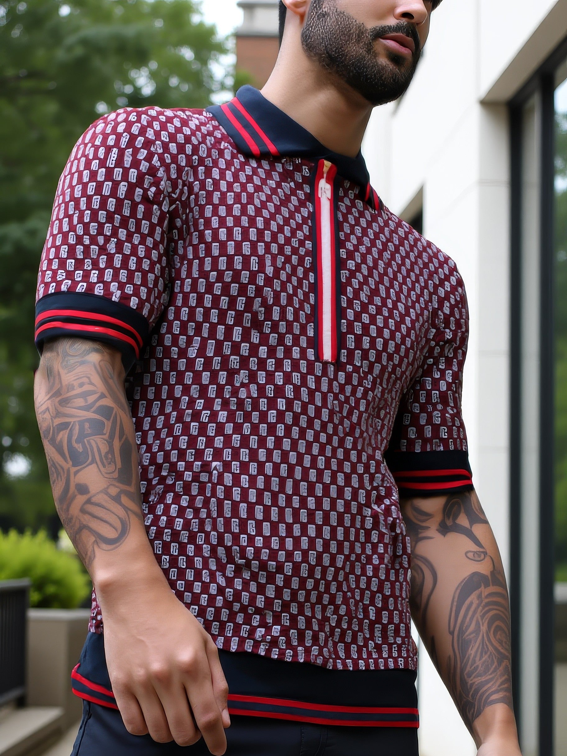 LUXURY HUB BALMAIN CHECK POLO SHIRT