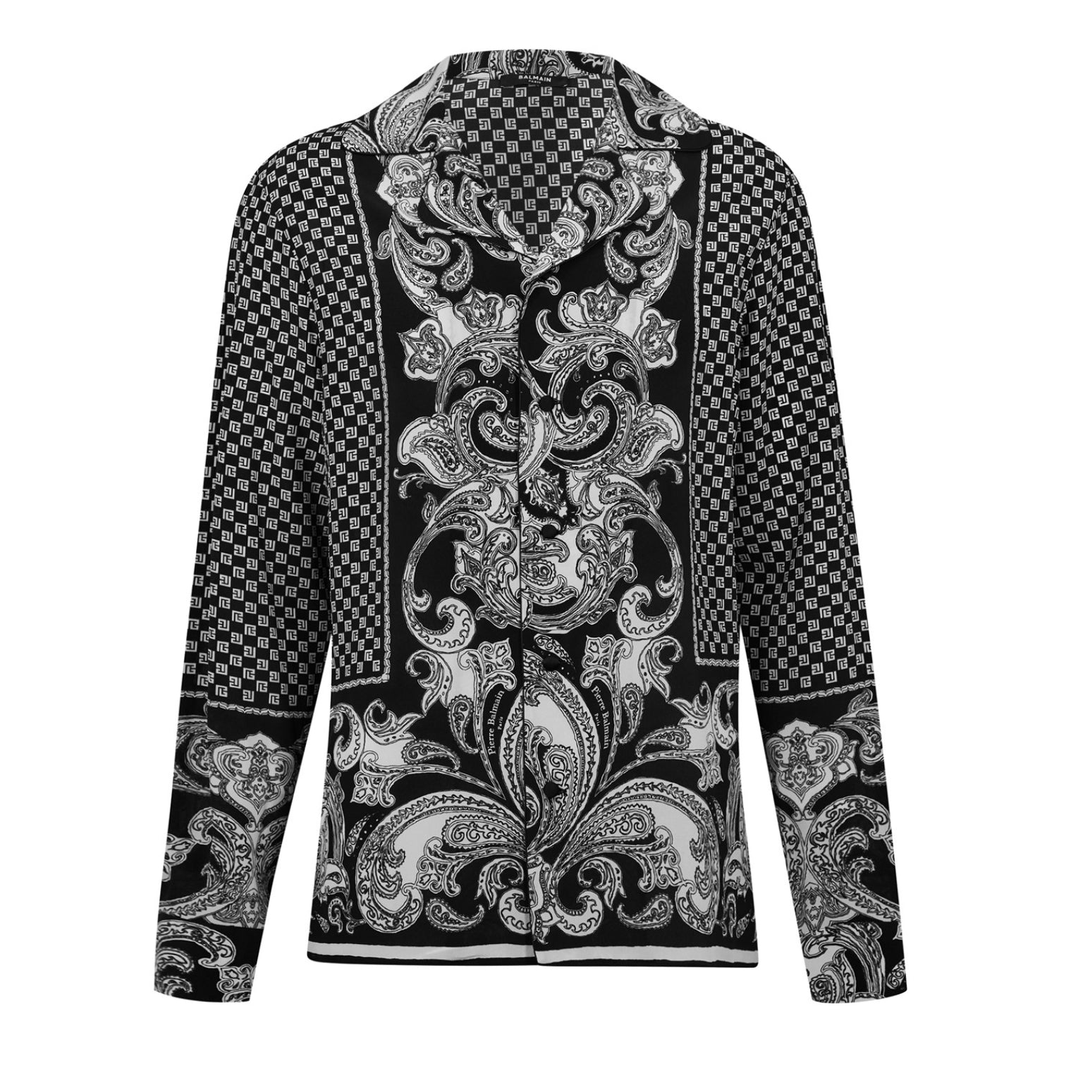 LUXURY HUB BALMAIN MONOGRAM SILK PYJAMA SHIRT