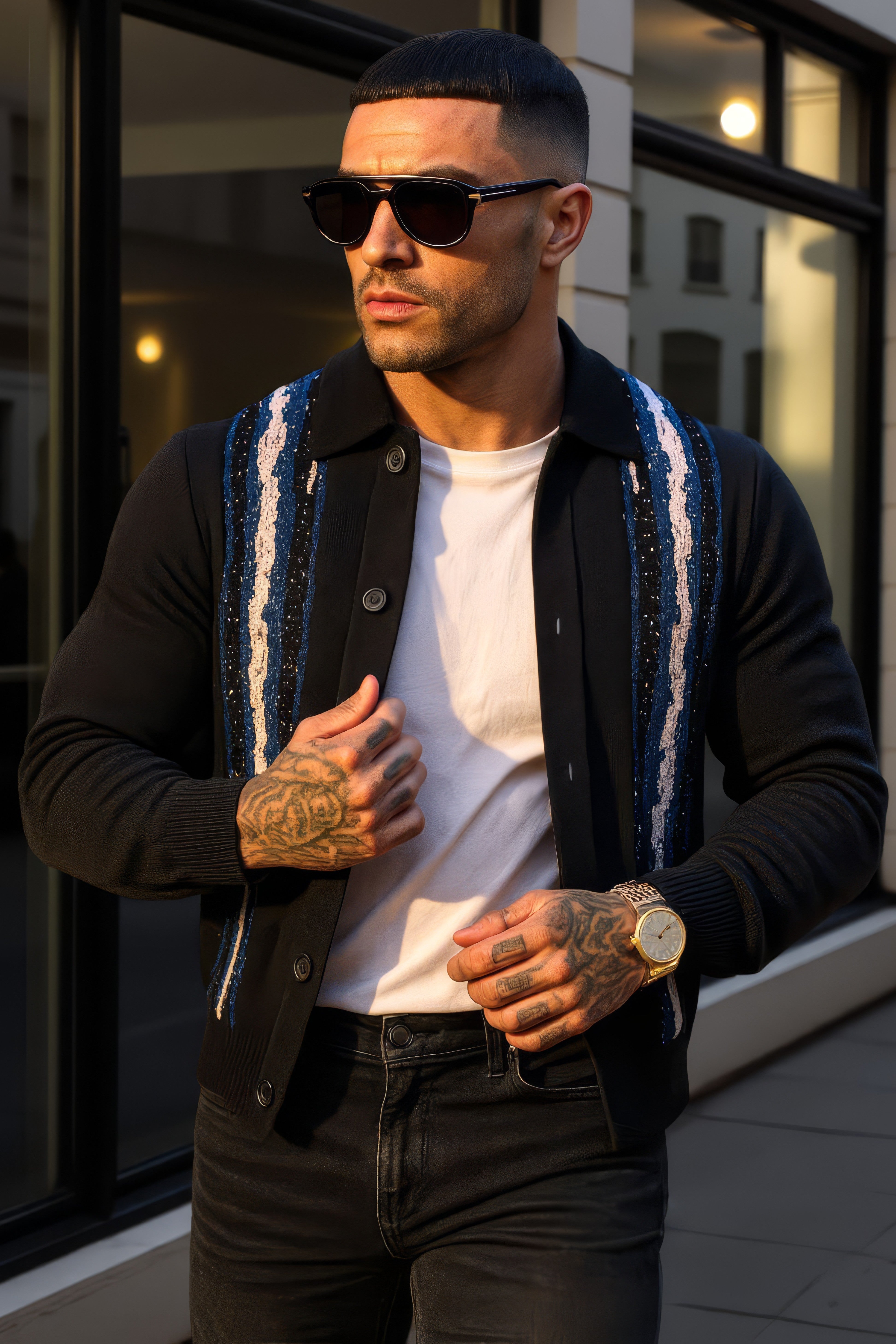 LUXURY HUB AMIRI CRYSTAL LONG SLEEVE POLO SHIRT