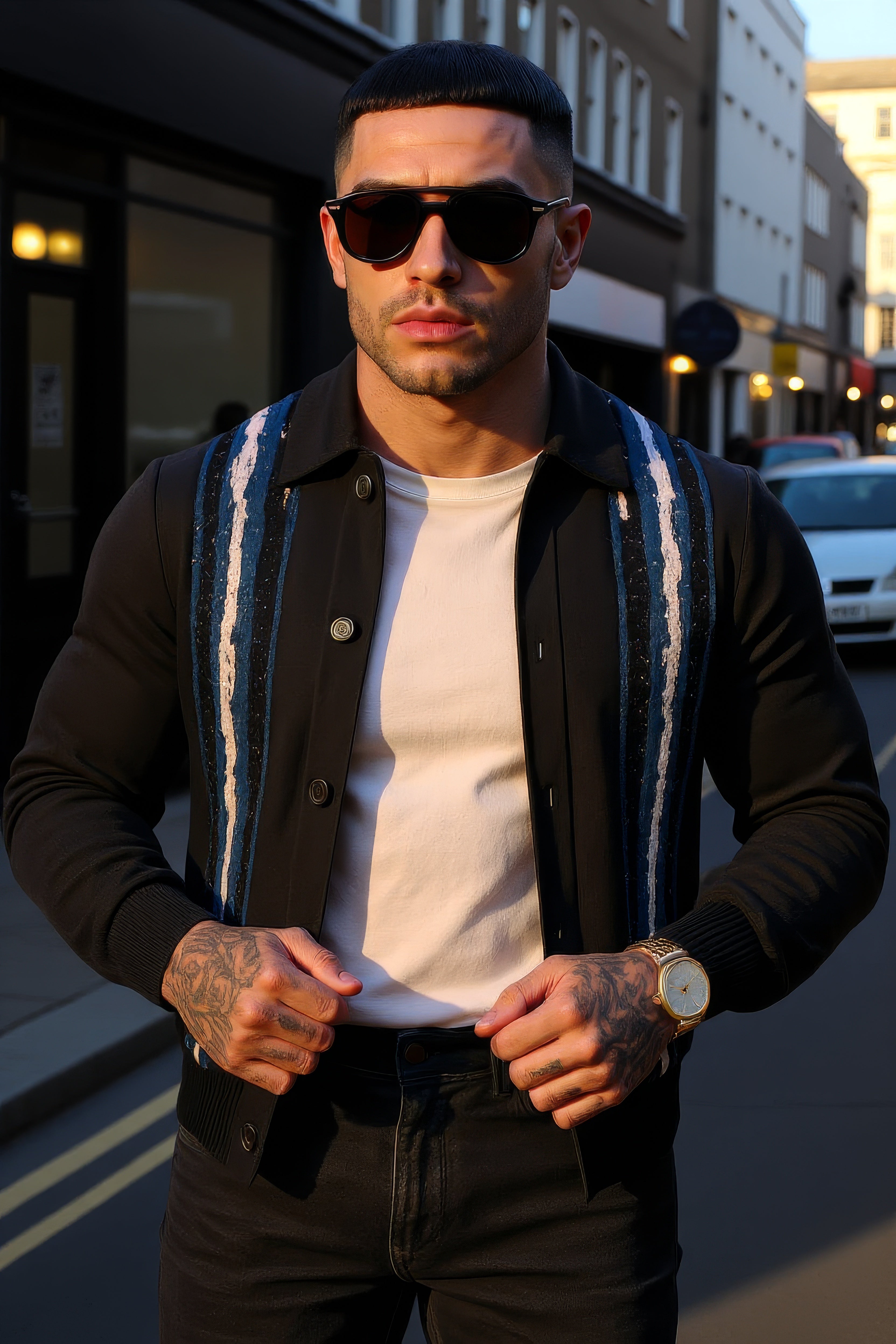 LUXURY HUB AMIRI CRYSTAL LONG SLEEVE POLO SHIRT