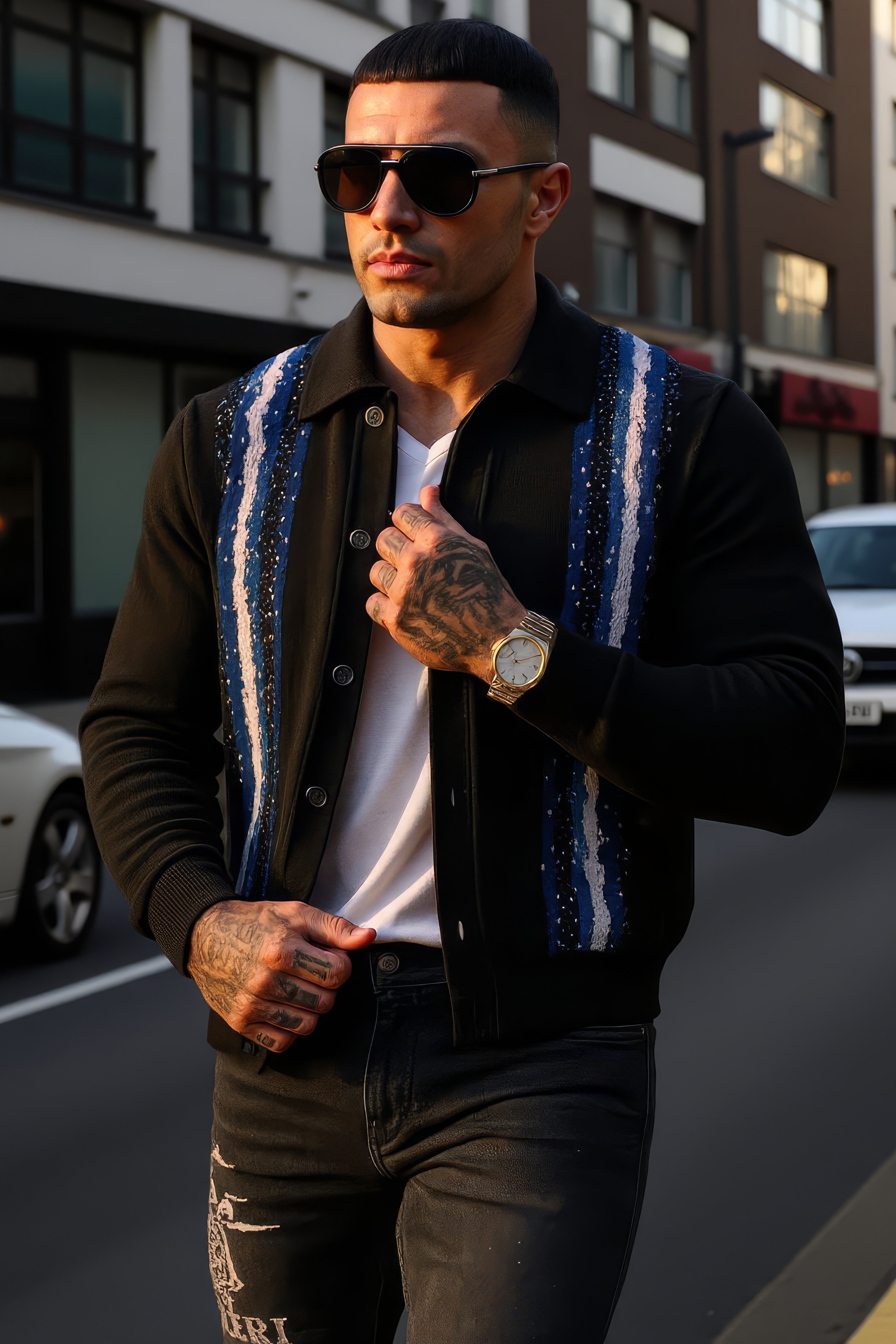 LUXURY HUB AMIRI CRYSTAL LONG SLEEVE POLO SHIRT