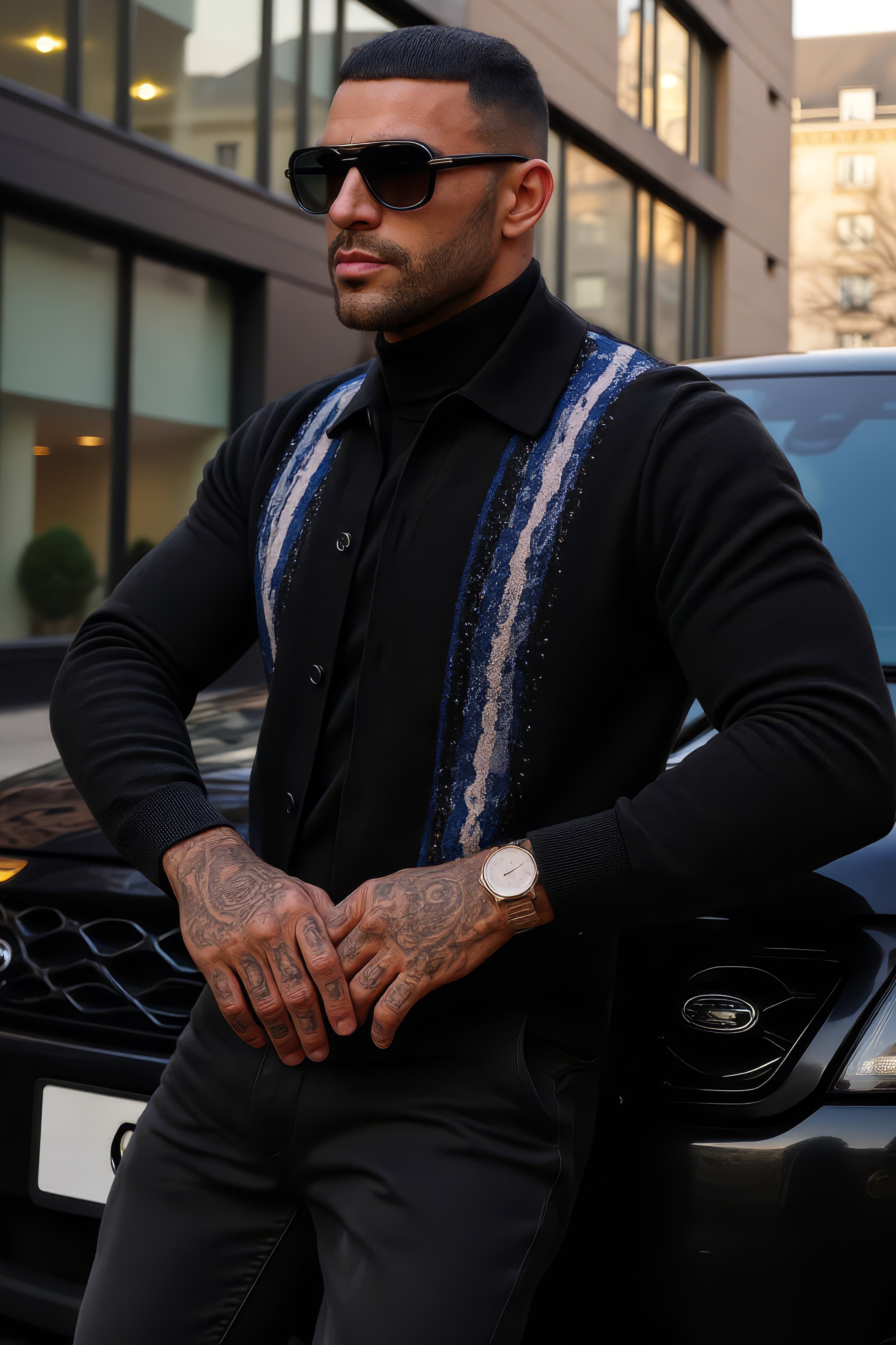 LUXURY HUB AMIRI CRYSTAL LONG SLEEVE POLO SHIRT