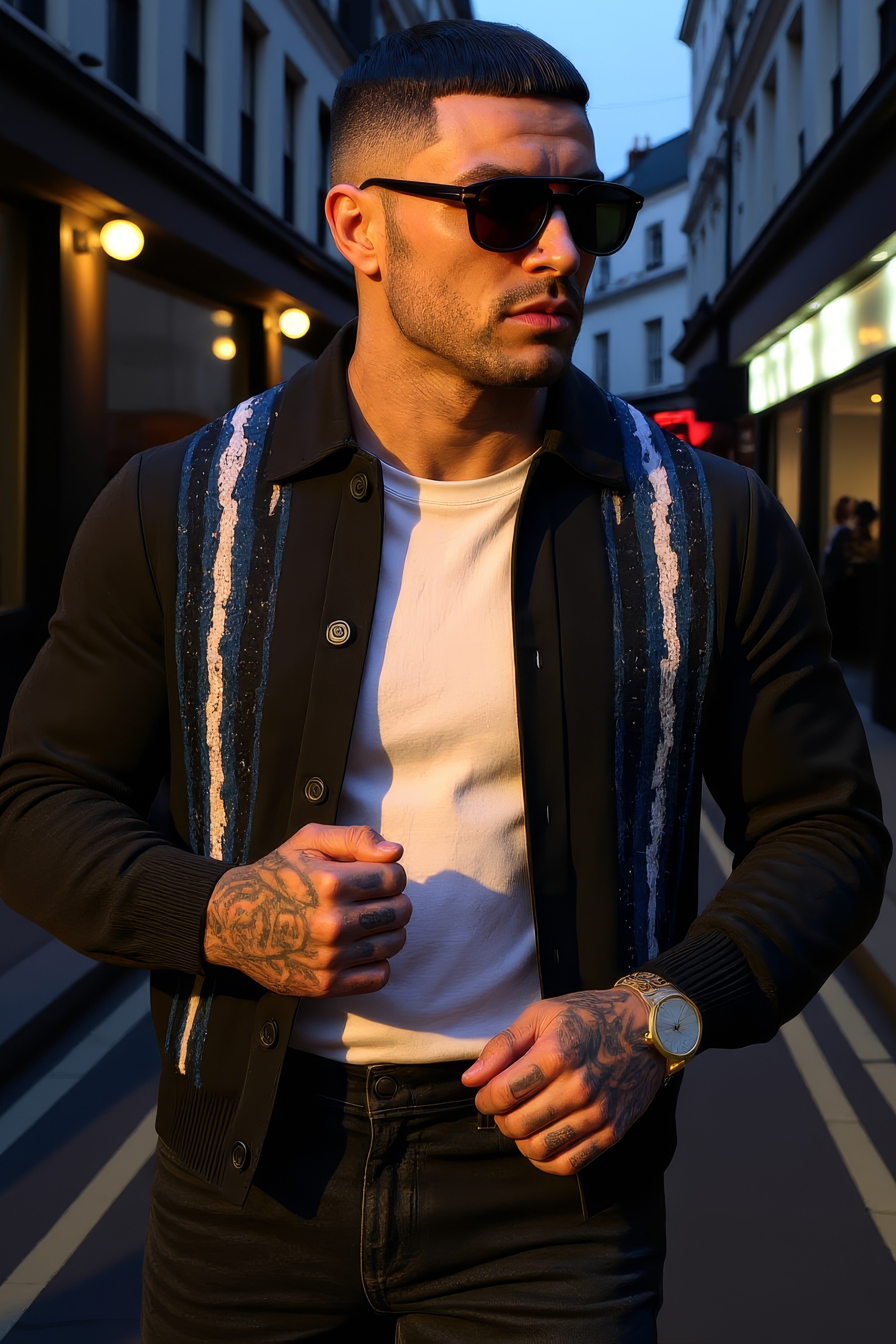 LUXURY HUB AMIRI CRYSTAL LONG SLEEVE POLO SHIRT