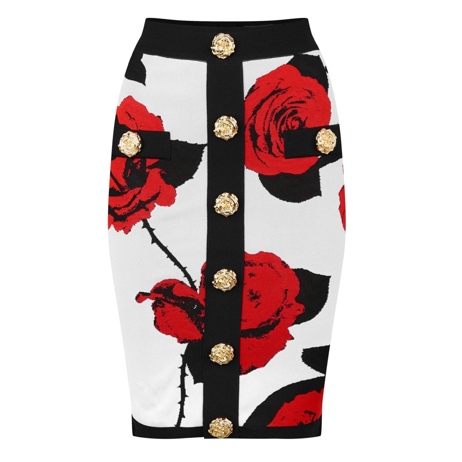 LUXURY HUB BALMAIN FLORAL JACQUARD MIDI SKIRT