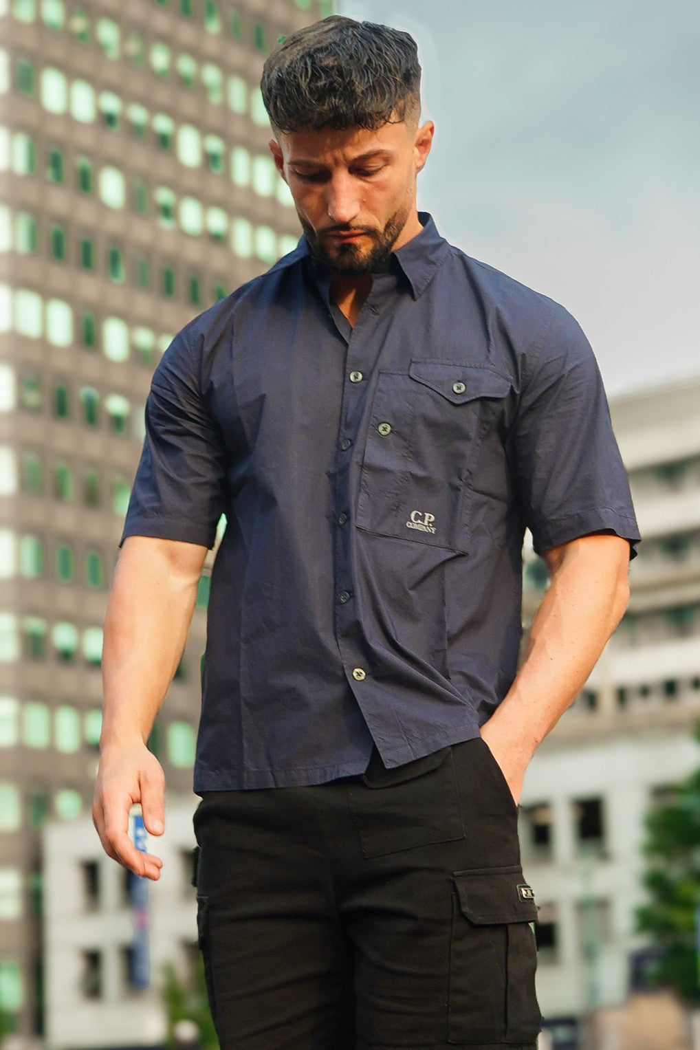 LUXURY HUB CP COMPANY SHORT SLEEVE POPLIN SHIRT