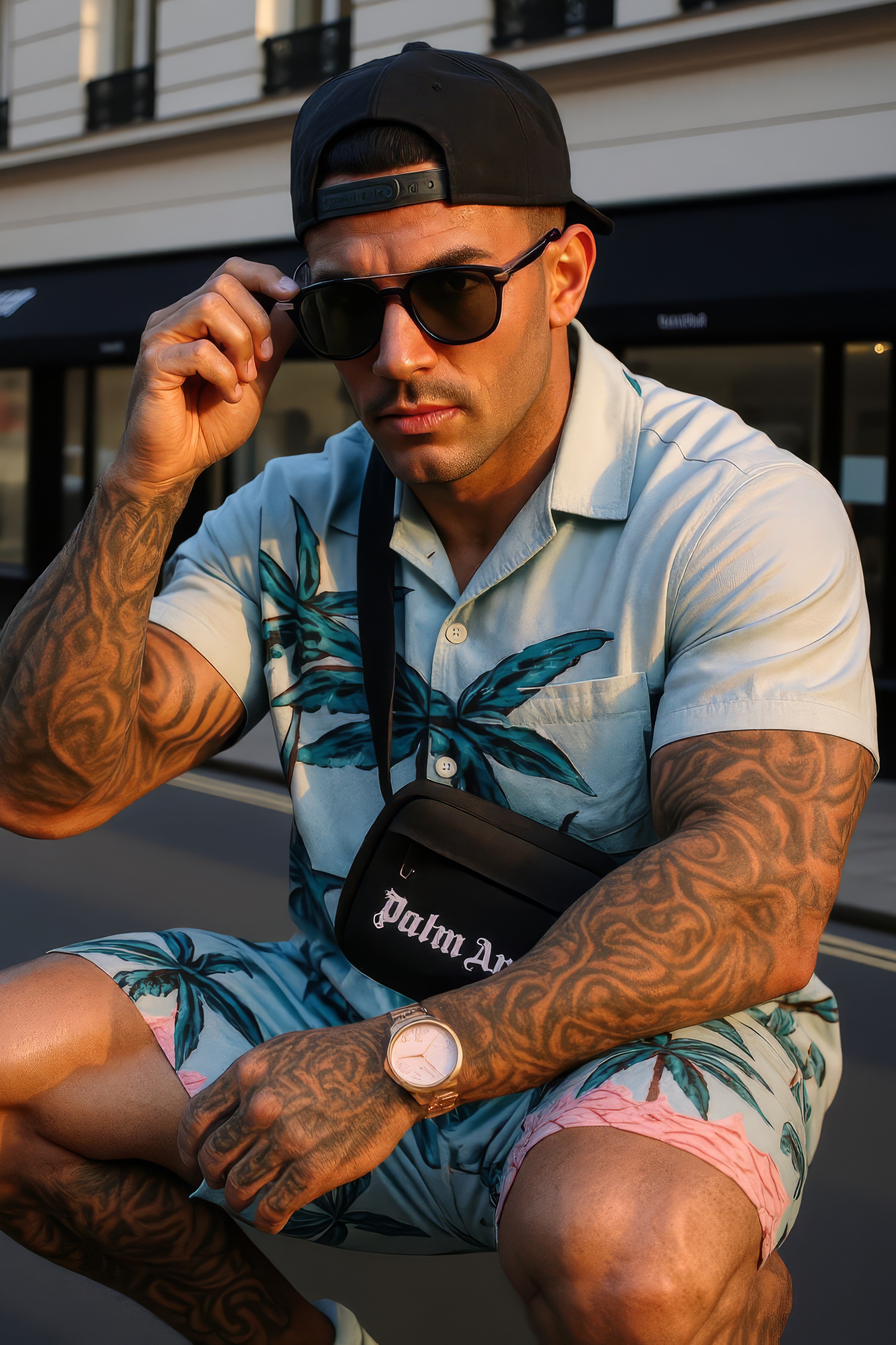 LUXURY HUB PALM ANGELS PALM TREE PRINT BOWLING SHIRT