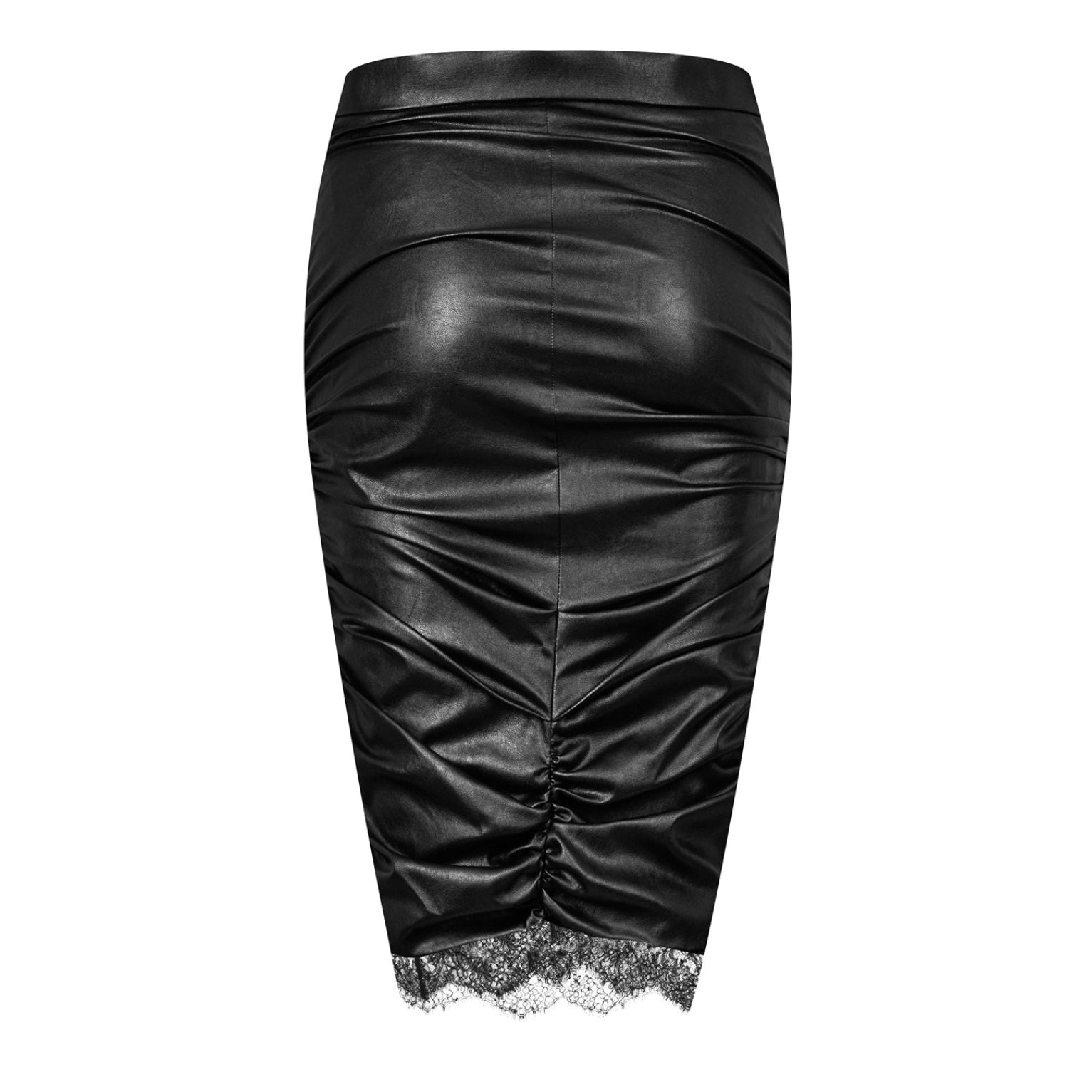 LUXURY HUB TOM FORD FAUX LEATHER RUCHED MIDI SKIRT