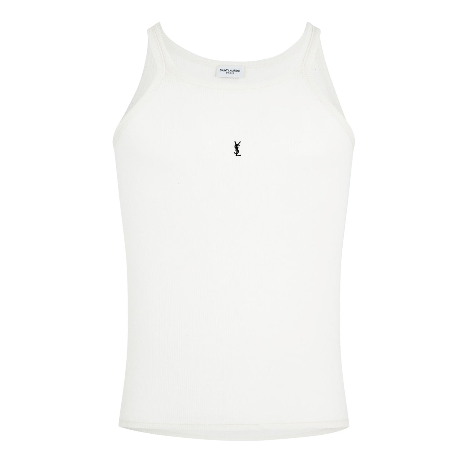 LUXURY HUB SAINT LAURENT LOGO RIBBED TANK TOP