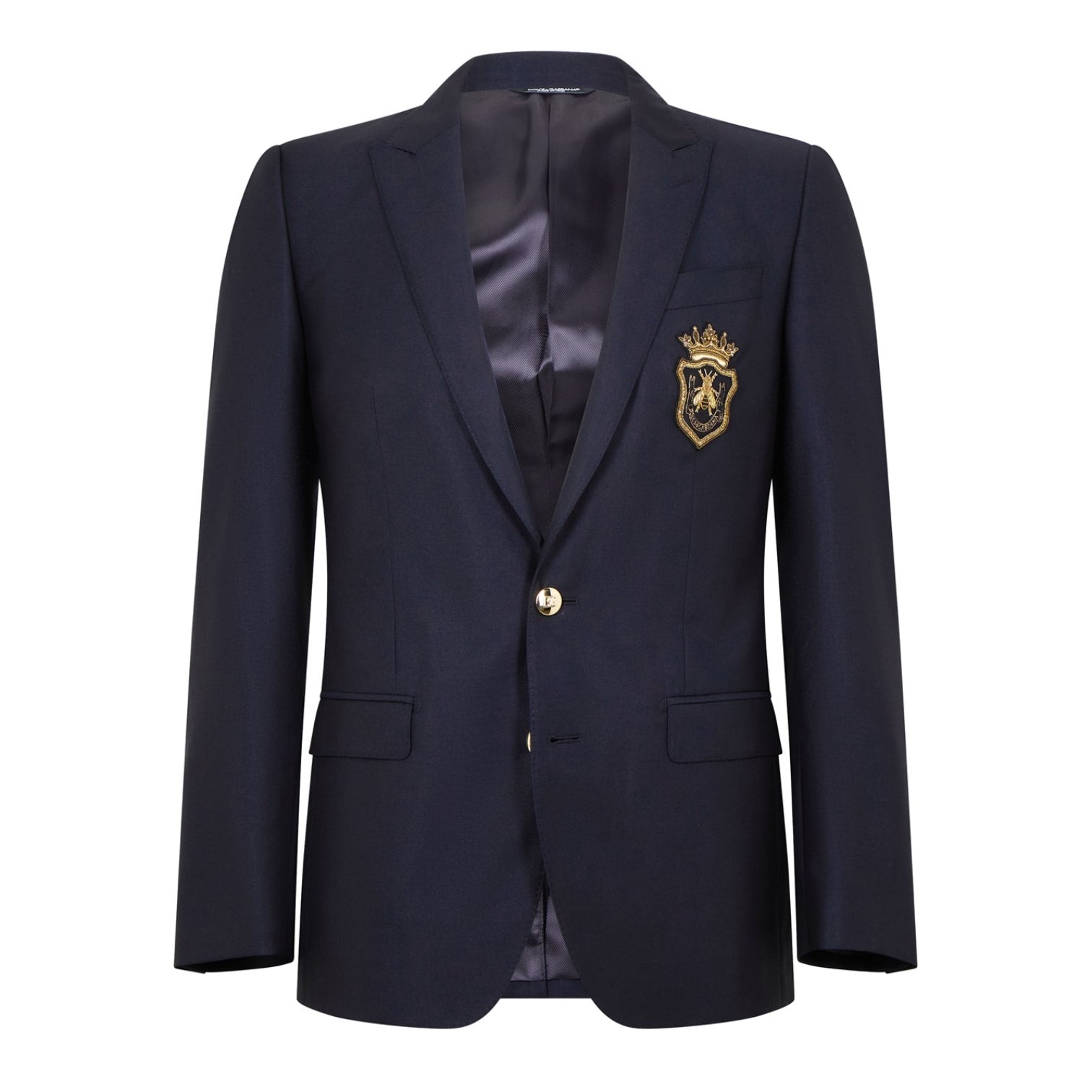 LUXURY HUB DOLCE AND GABBANA CREST APPLIQUÉ SINGLE-BREASTED BLAZER