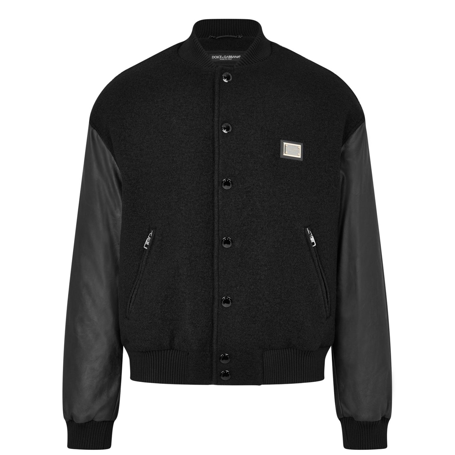 LUXURY HUB DOLCE AND GABBANA PLATE VARSITY BOMBER JACKET