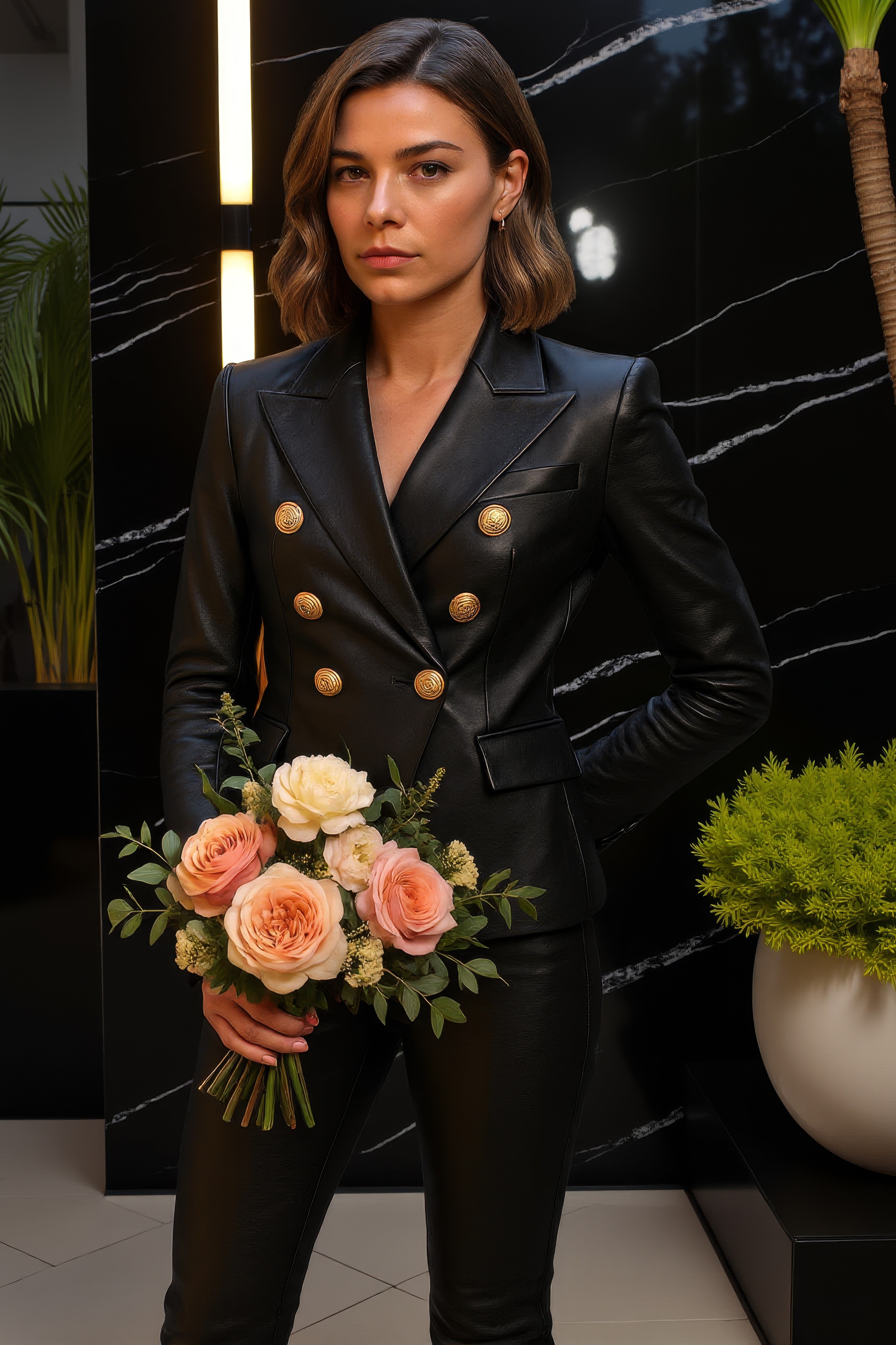 LUXURY HUB BALMAIN DOUBLE BREASTED LEATHER BLAZER
