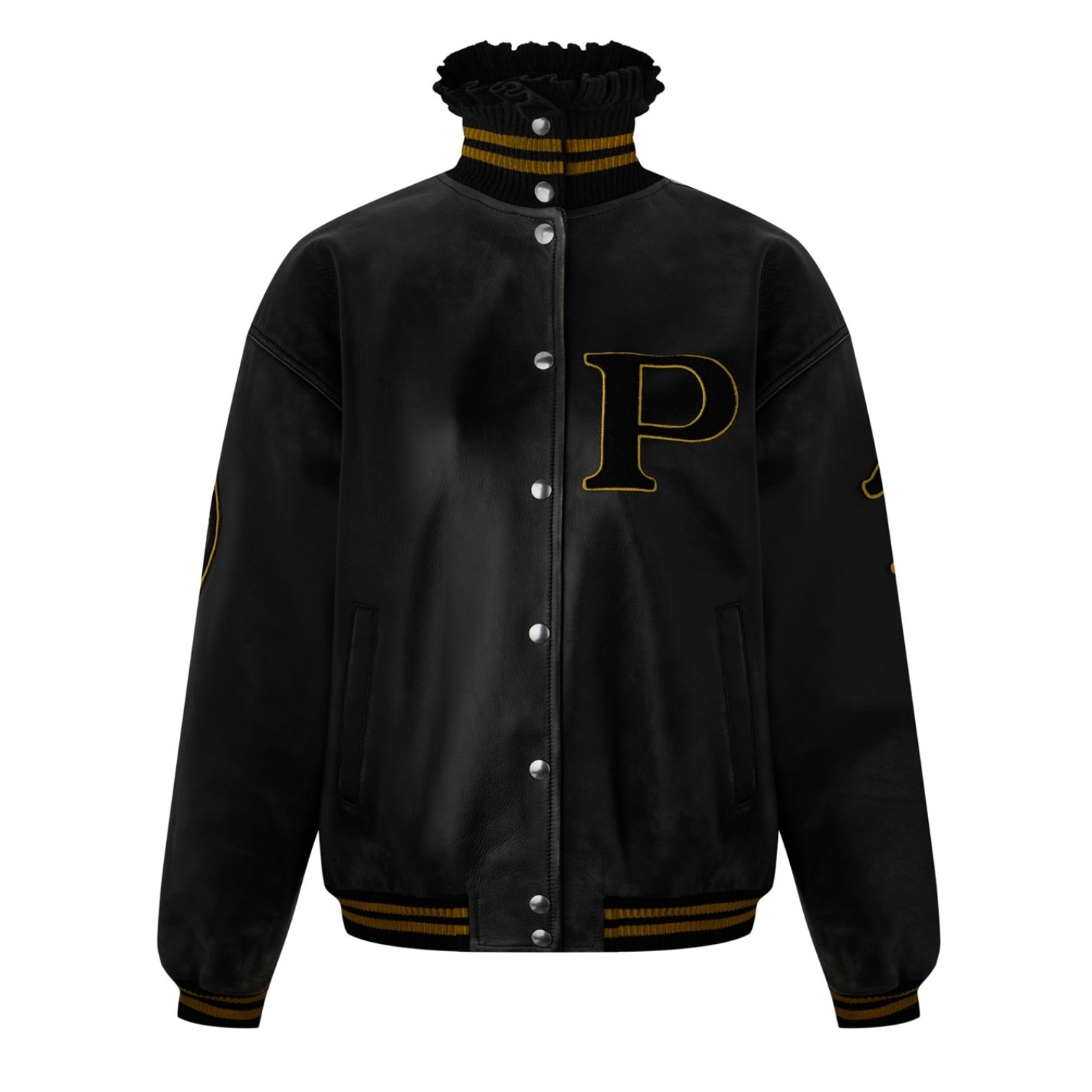 LUXURY HUB PRADA HIGH COLLAR LEATHER VARSITY JACKET