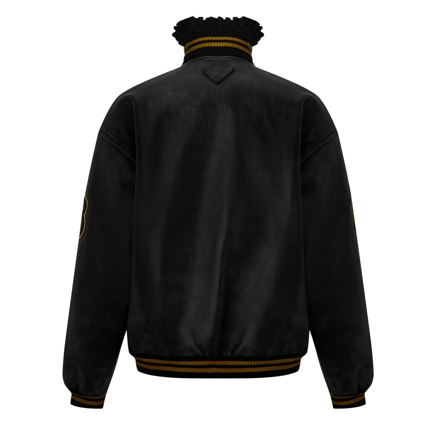 LUXURY HUB PRADA HIGH COLLAR LEATHER VARSITY JACKET