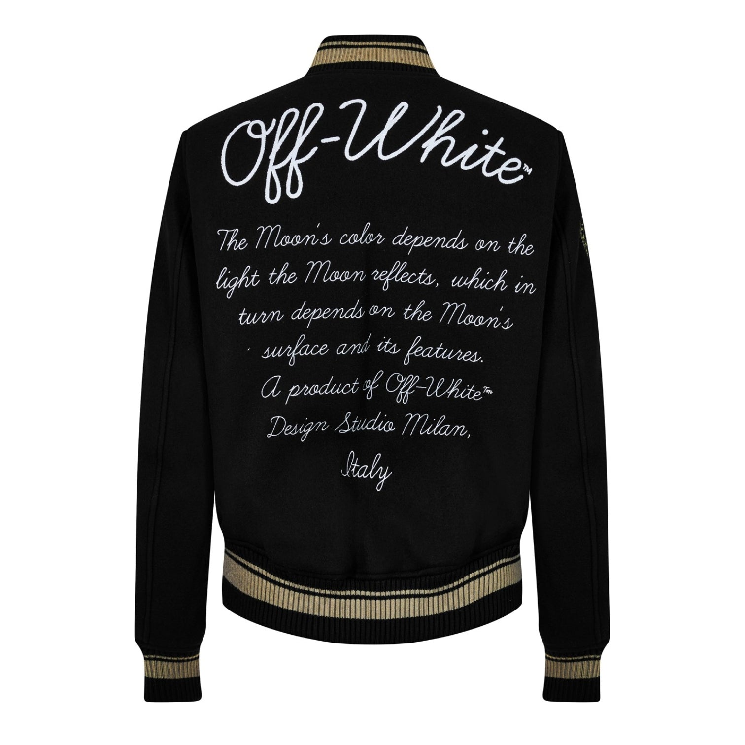 LUXURY HUB  OFF WHITE OFF MOON VARSITY JACKET