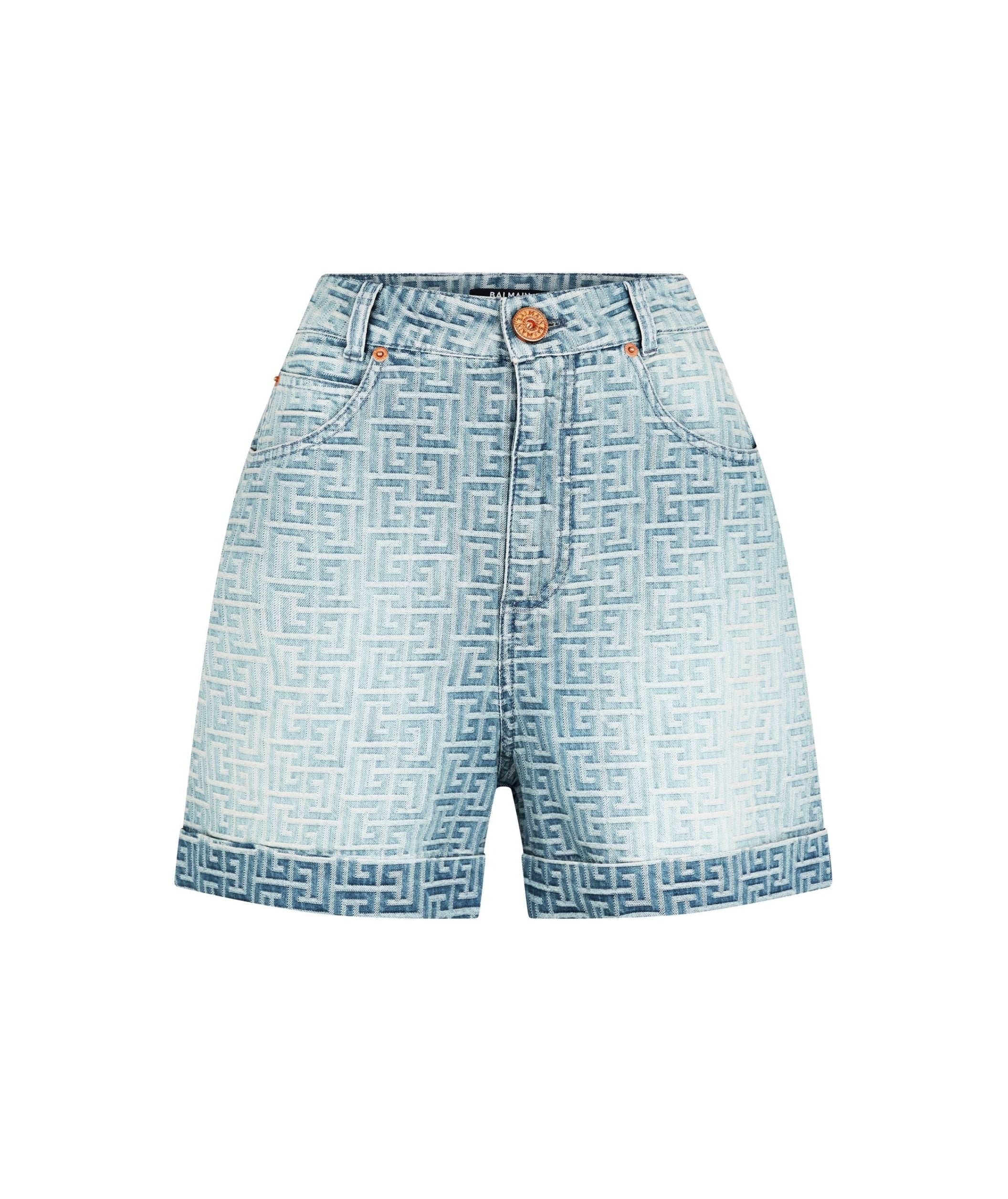 LUXURY HUB BALMAIN MONOGRAM DENIM SHORTS