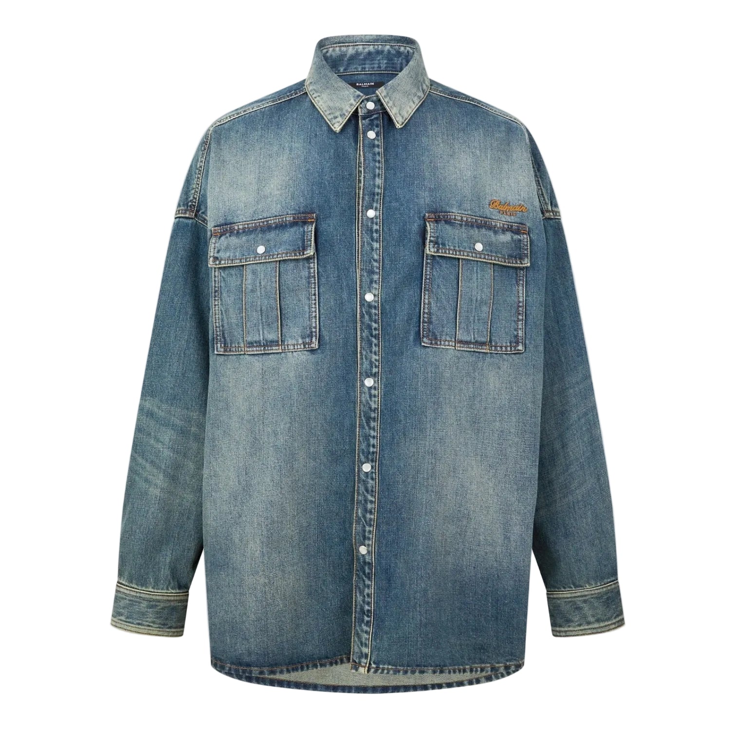 LUXURY HUB BALMAIN MEN'S LONG SLEEVE DENIM SHIRT