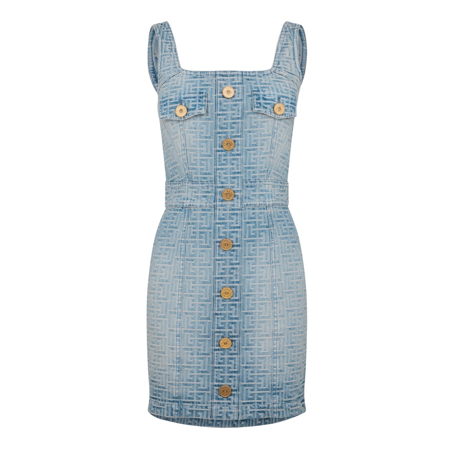 LUXURY HUB BALMAIN MONOGRAMMED SHORT DENIM DRESS