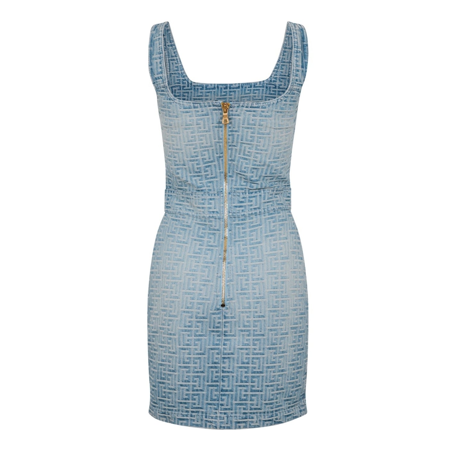 LUXURY HUB BALMAIN MONOGRAMMED SHORT DENIM DRESS