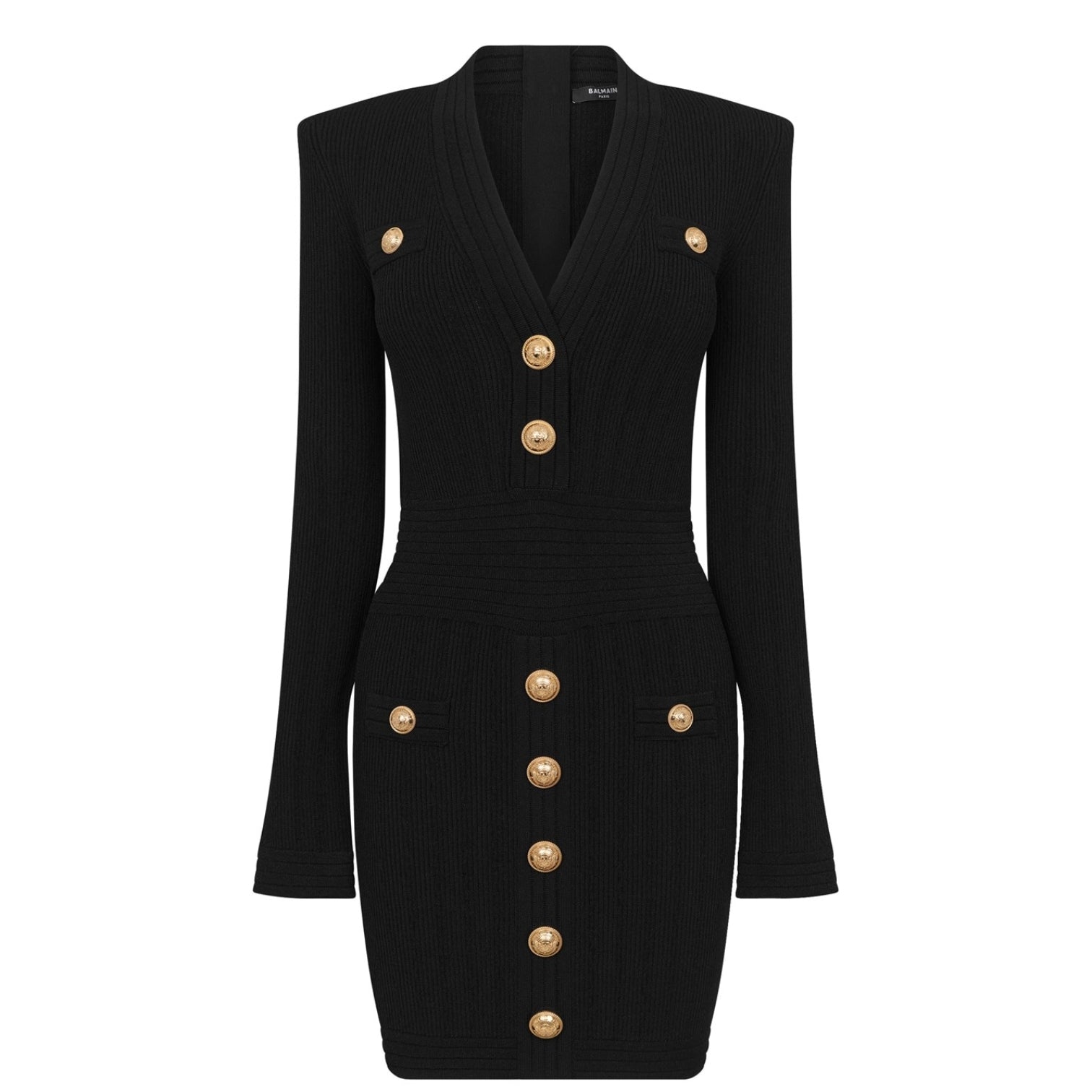 LUXURY HUB BALMAIN KNITTED GOLD BUTTON DRESS