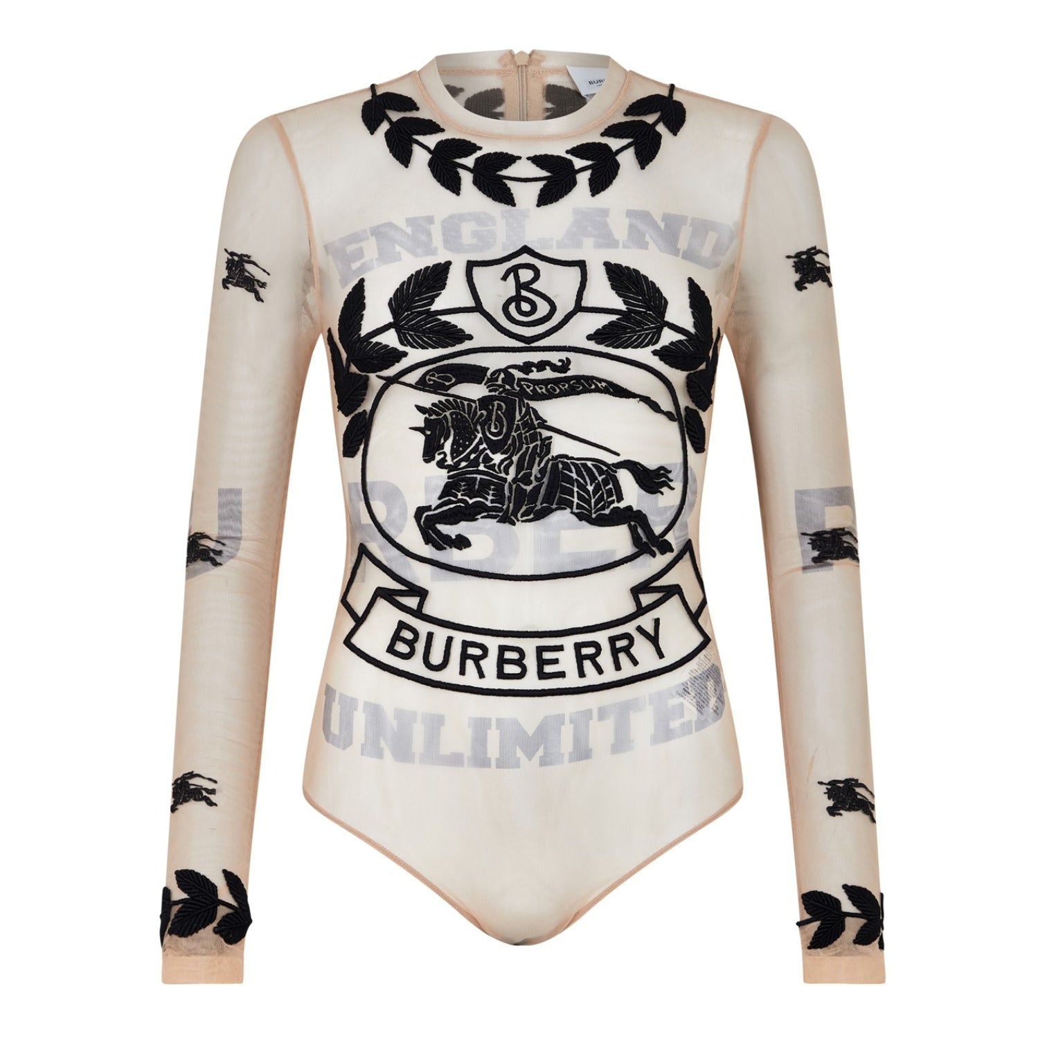 LUXURY HUB BURBERRY EKD EMBROIDERED TULLE BODYSUIT