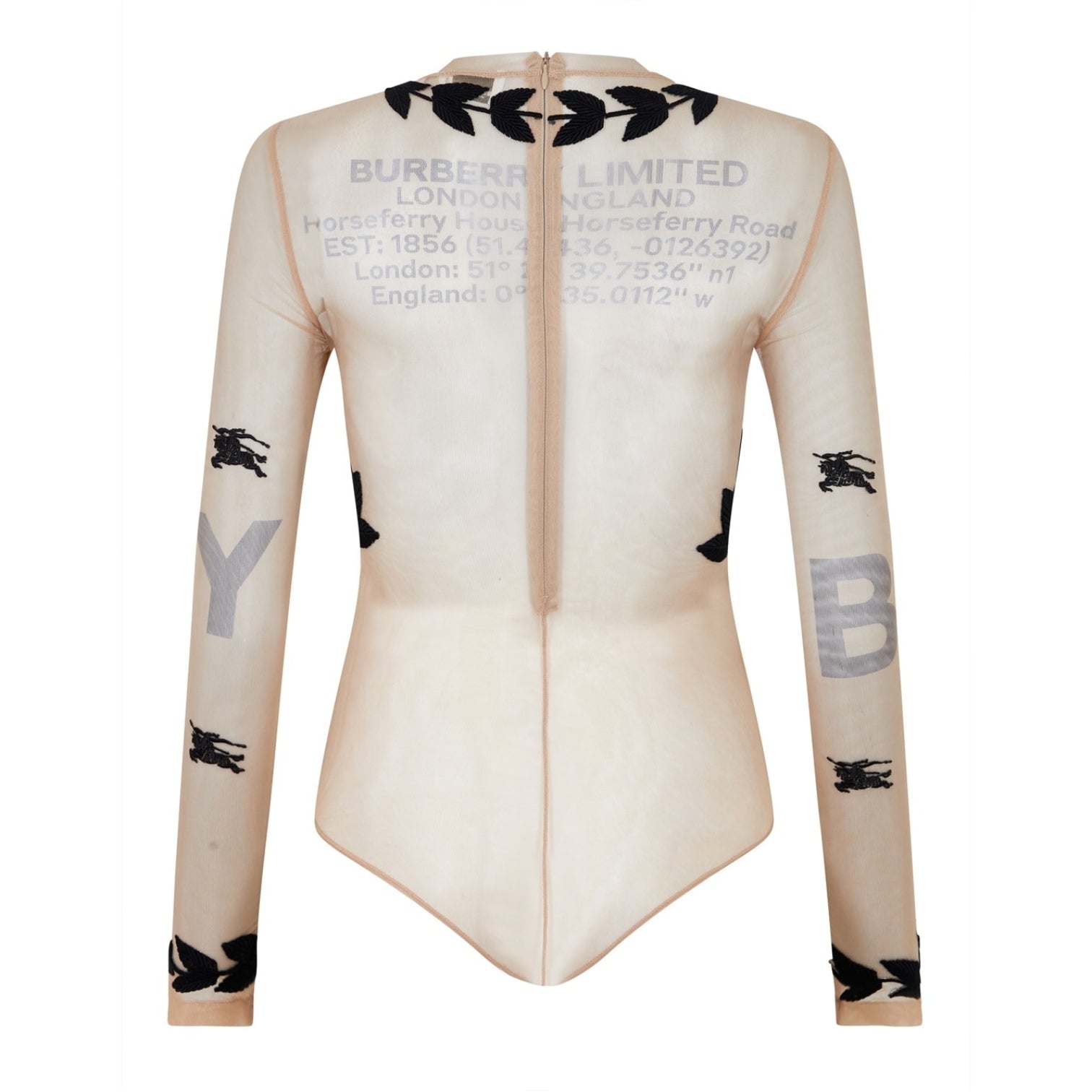 LUXURY HUB BURBERRY EKD EMBROIDERED TULLE BODYSUIT