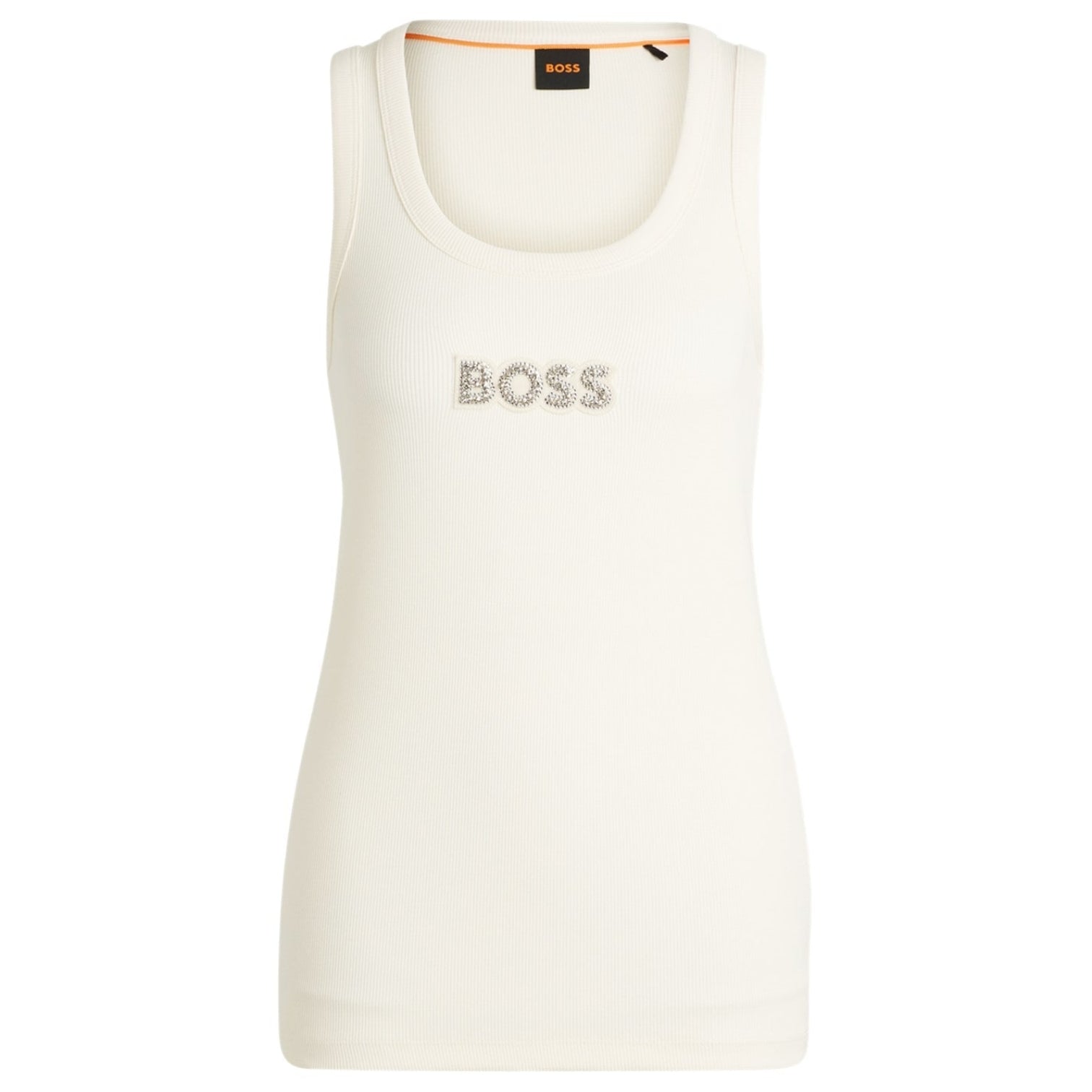 LUXURY HUB BOSS CRYSTAL LOGO RIBBED TANK TOP