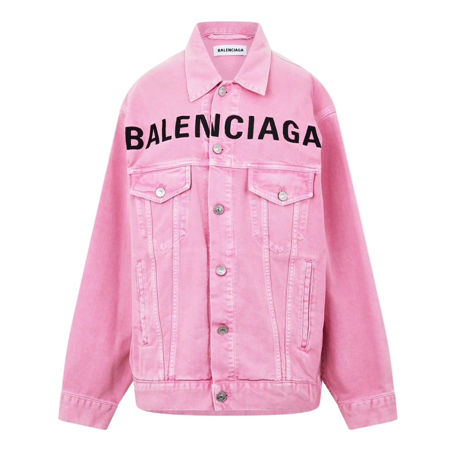 LUXURY HUB BALENCIAGA WOMEN'S PRINTED LOGO COTTON LONG SLEEVE DENIM JACKET