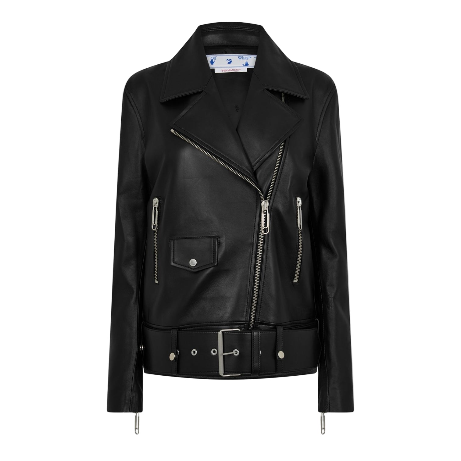 LUXURY HUB OFF WHITE WOMEN'S OVERSIZED BIKER JACKET WITH BELTED HEM