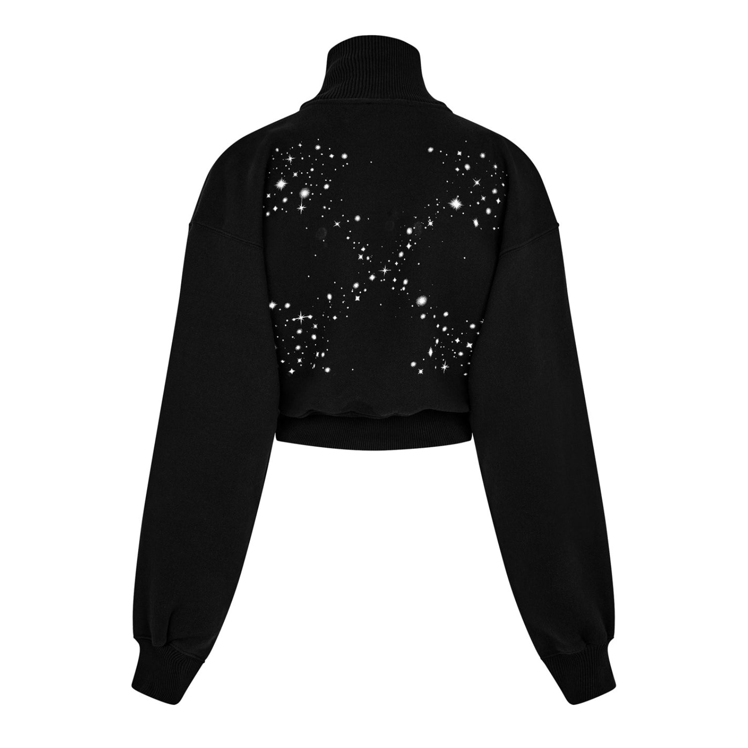 LUXURY HUB OFF WHITE BLING STARS ARROW CROPPED HOODIE