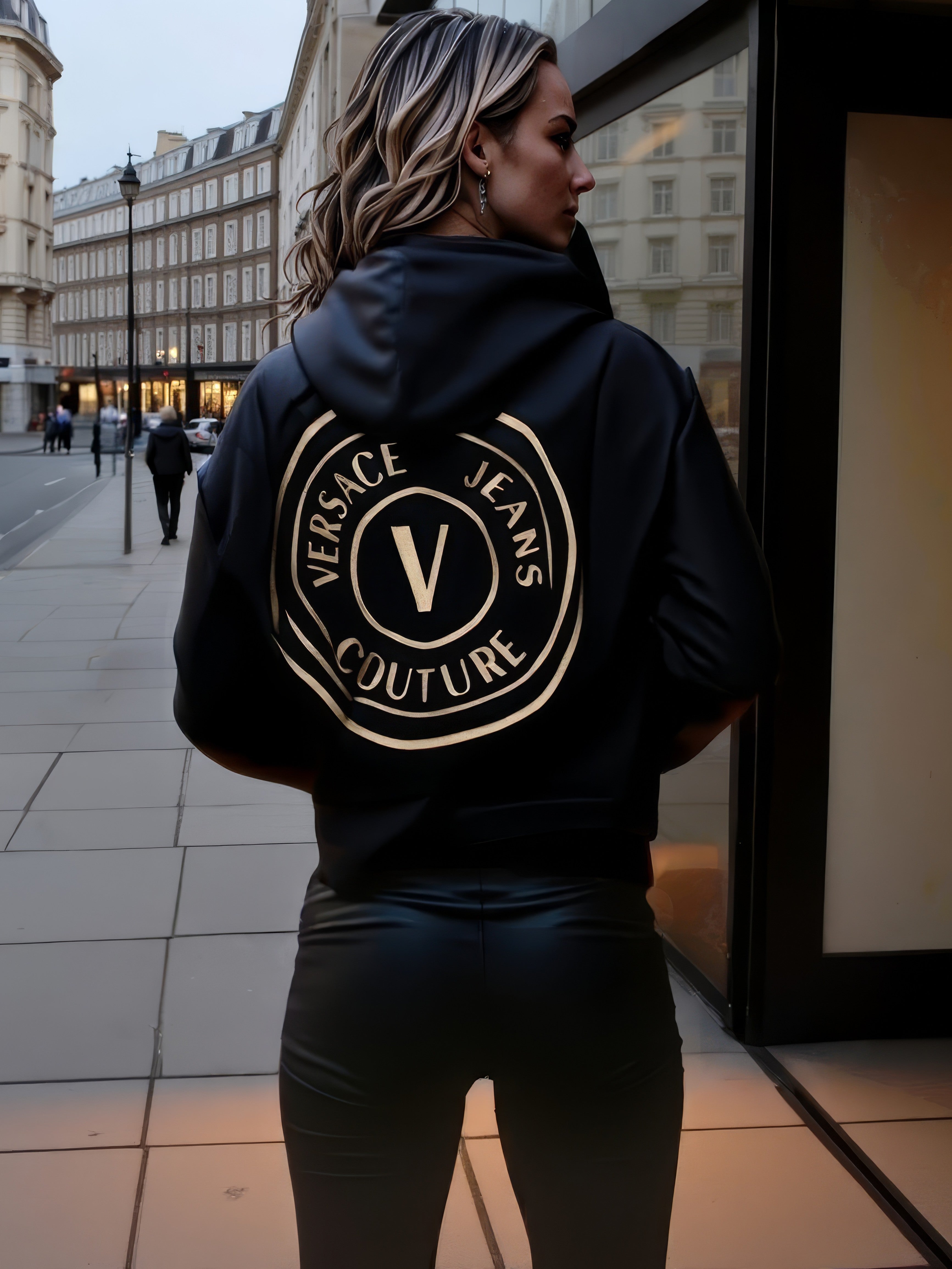 LUXURY HUB  VERSACE JEANS COUTURE ROUND LOGO ZIP HOODIE