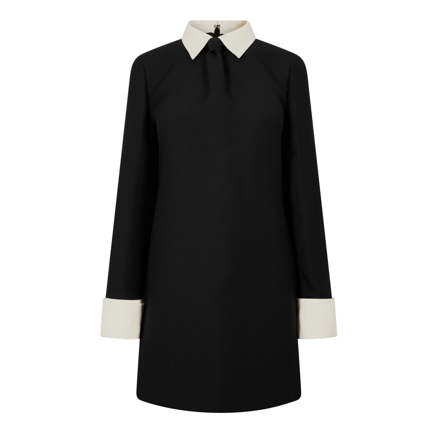 LUXURY HUB VALENTINO CONTRAST COLLAR LONG SLEEVE SHIRT DRESS