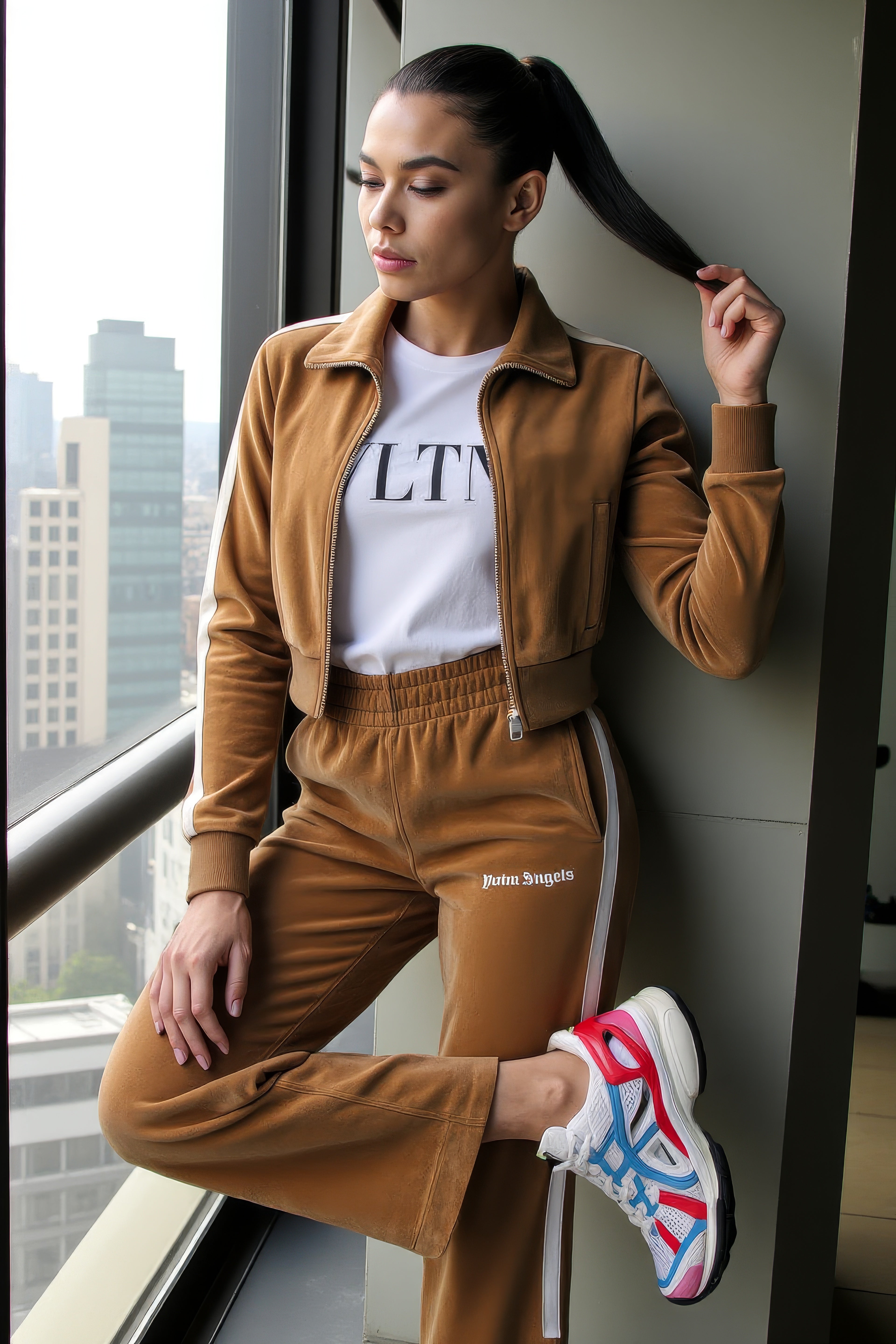 LUXURY HUB PALM ANGELS VELVET CROPPED JACKET MATCHING SET PIECE