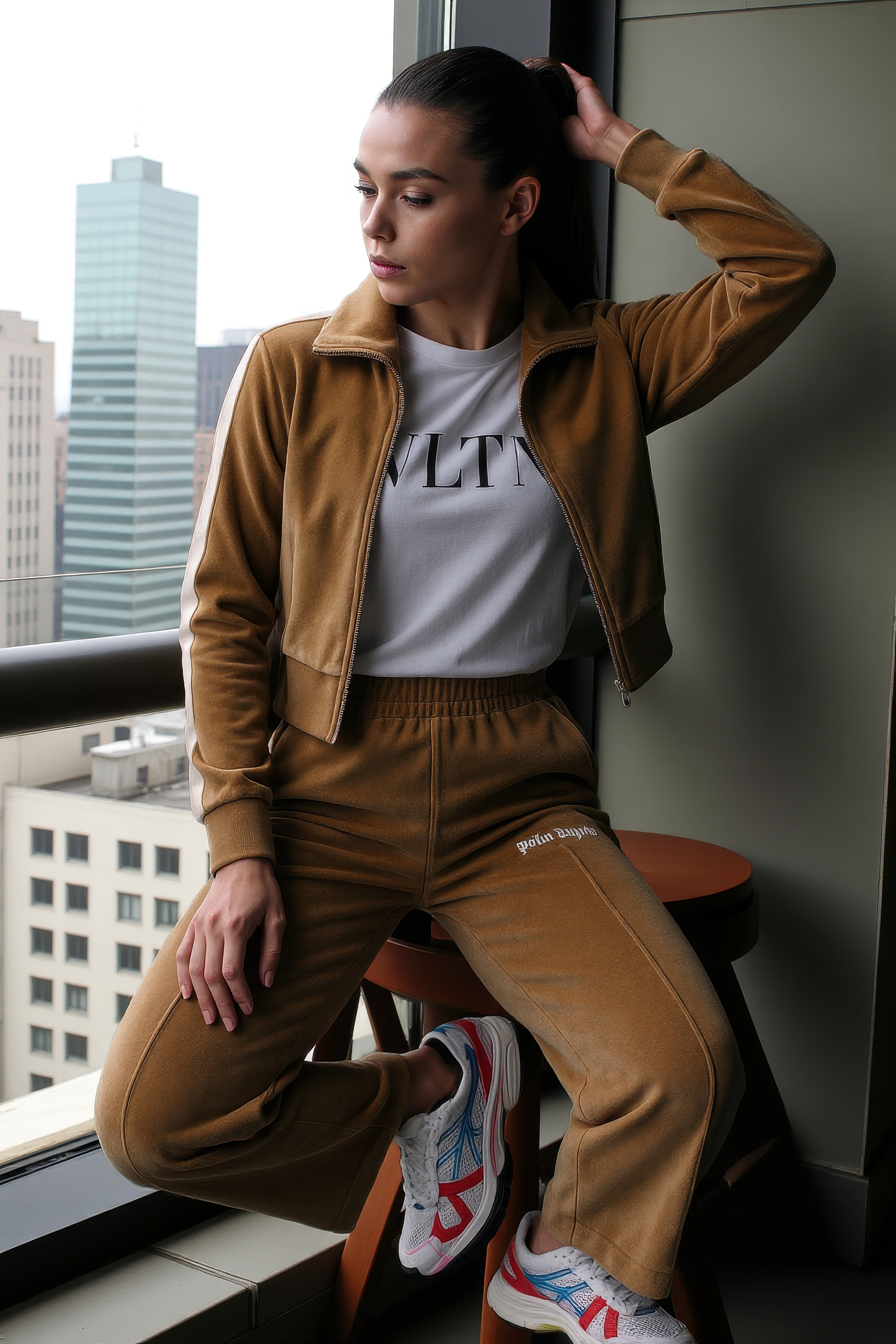 LUXURY HUB PALM ANGELS VELVET CROPPED JACKET MATCHING SET PIECE