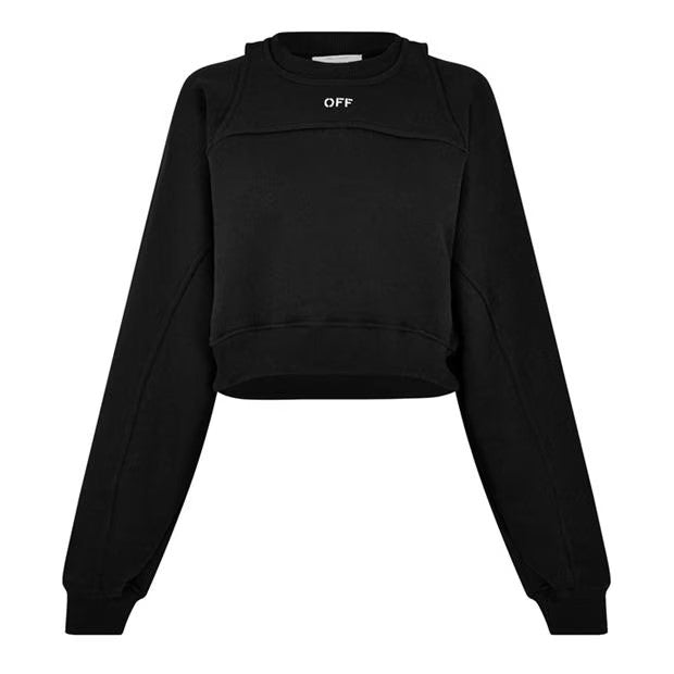 LUXURY HUB OFF WHITE STAMP CROPPED CREW SWEATER