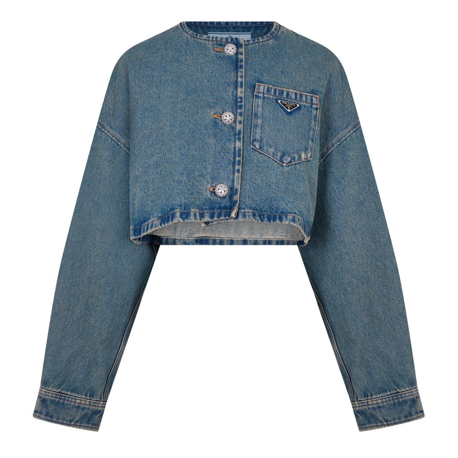 LUXURY HUB PRADA JEWELLED DENIM BLOUSON JACKET