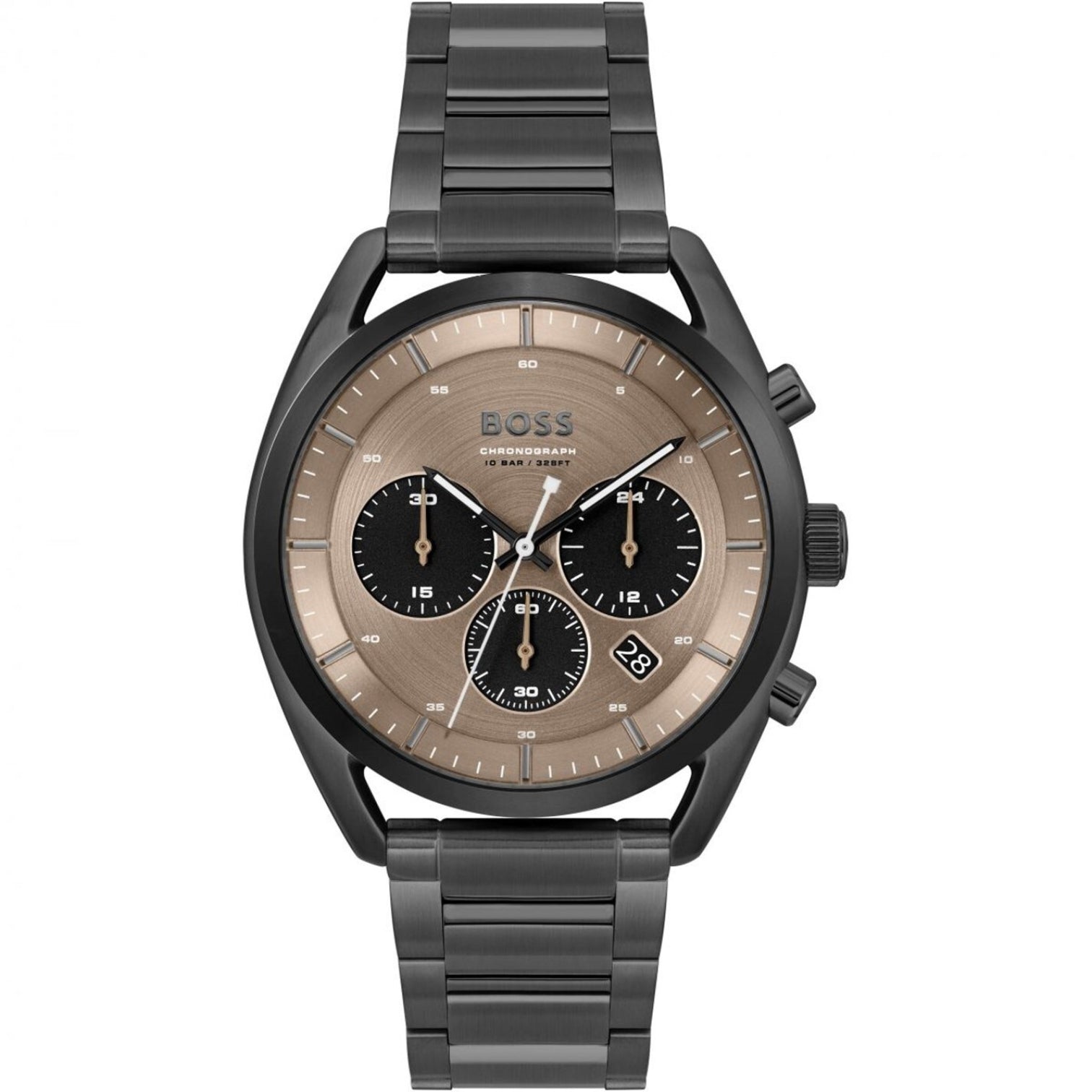 LUXURY HUB BOSS BOSS TOP CHRONOGRAPH BLACK IP BRACELET WATCH