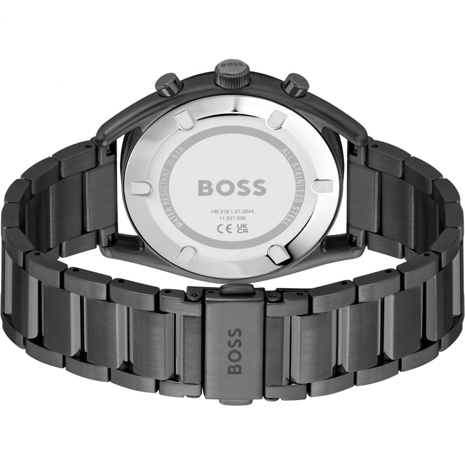 LUXURY HUB BOSS BOSS TOP CHRONOGRAPH BLACK IP BRACELET WATCH