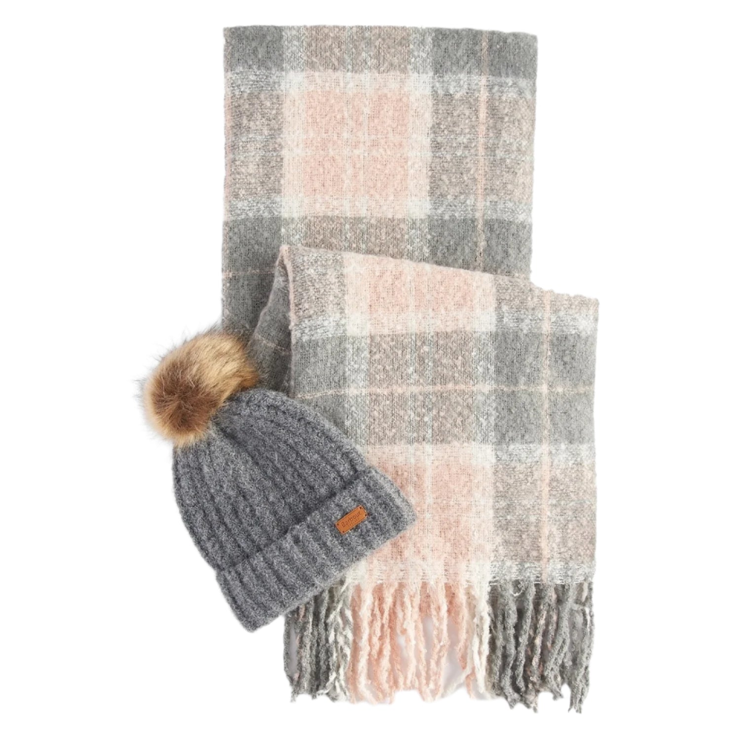 LUXURY HUB BARBOUR SALTBURN BEANIE & TARTAN SCARF GIFT SET