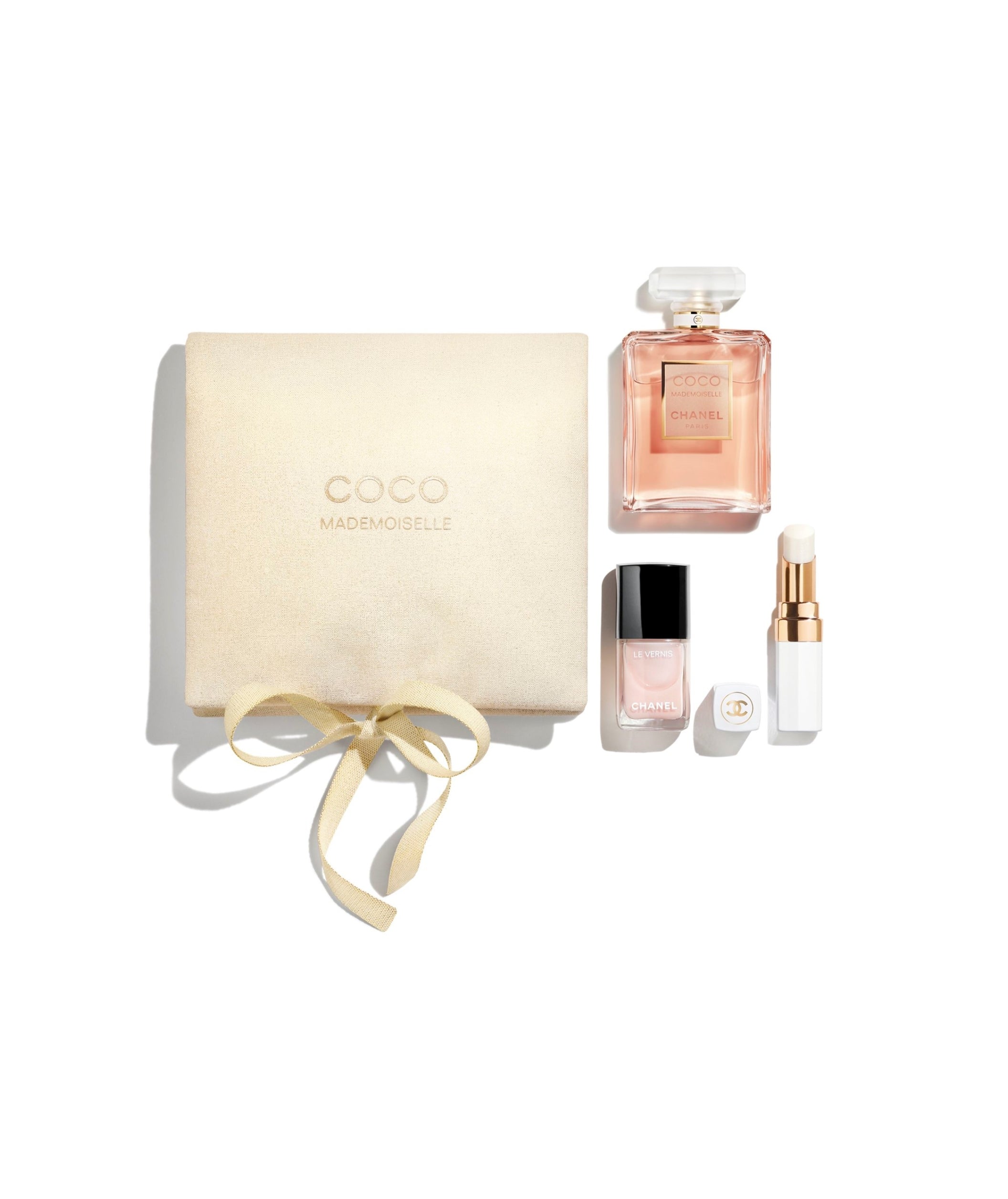 LUXURY HUB CHANEL COCO MADEMOISELLE SECRET LOOK POUCH  EDP 50ML, ROUGE COCO BAUME DREAMY WHITE, LE VERNIS BALLERINA